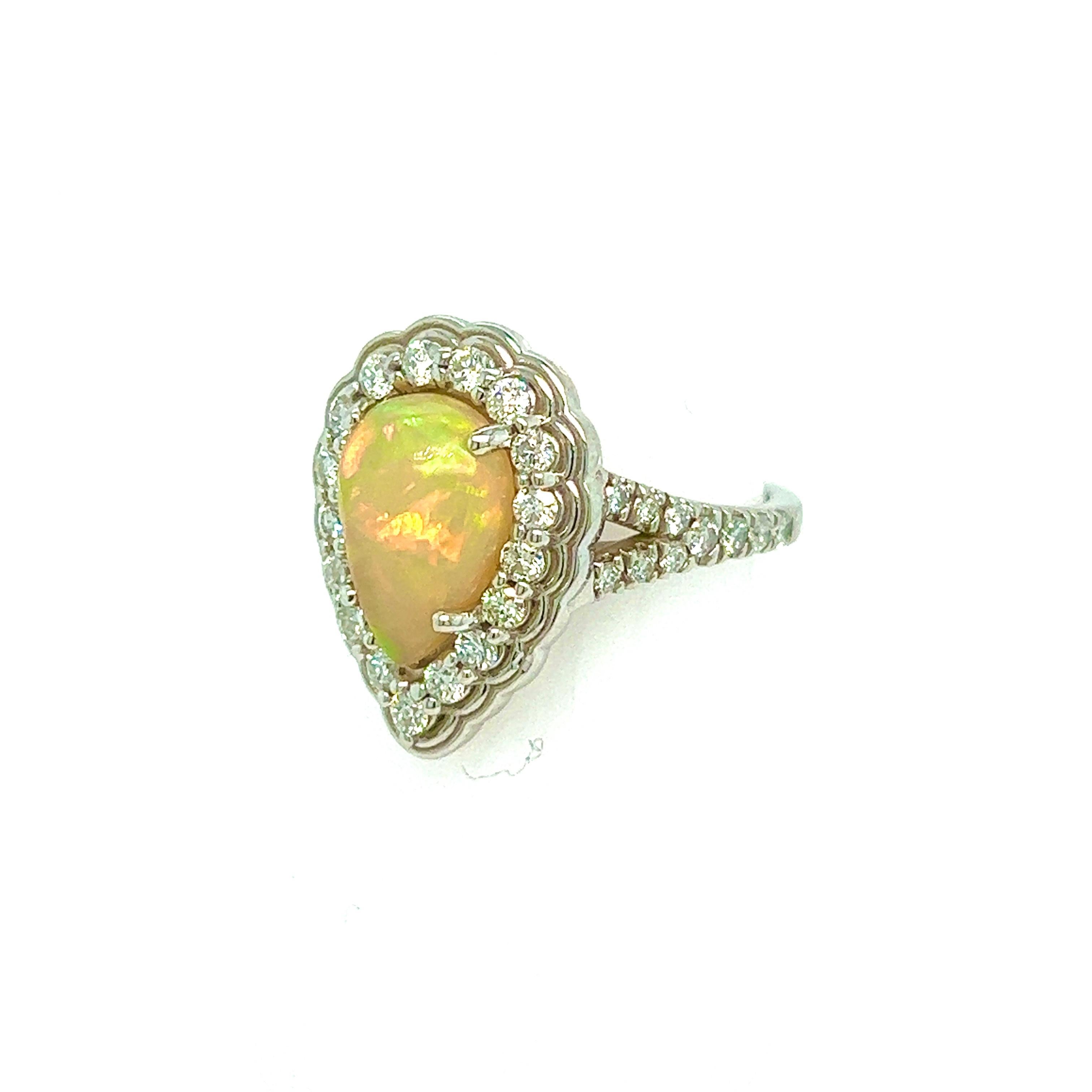 Women's Natural Opal Diamond Ring 6.25 14k W Gold 2.35 TCW Certified For Sale