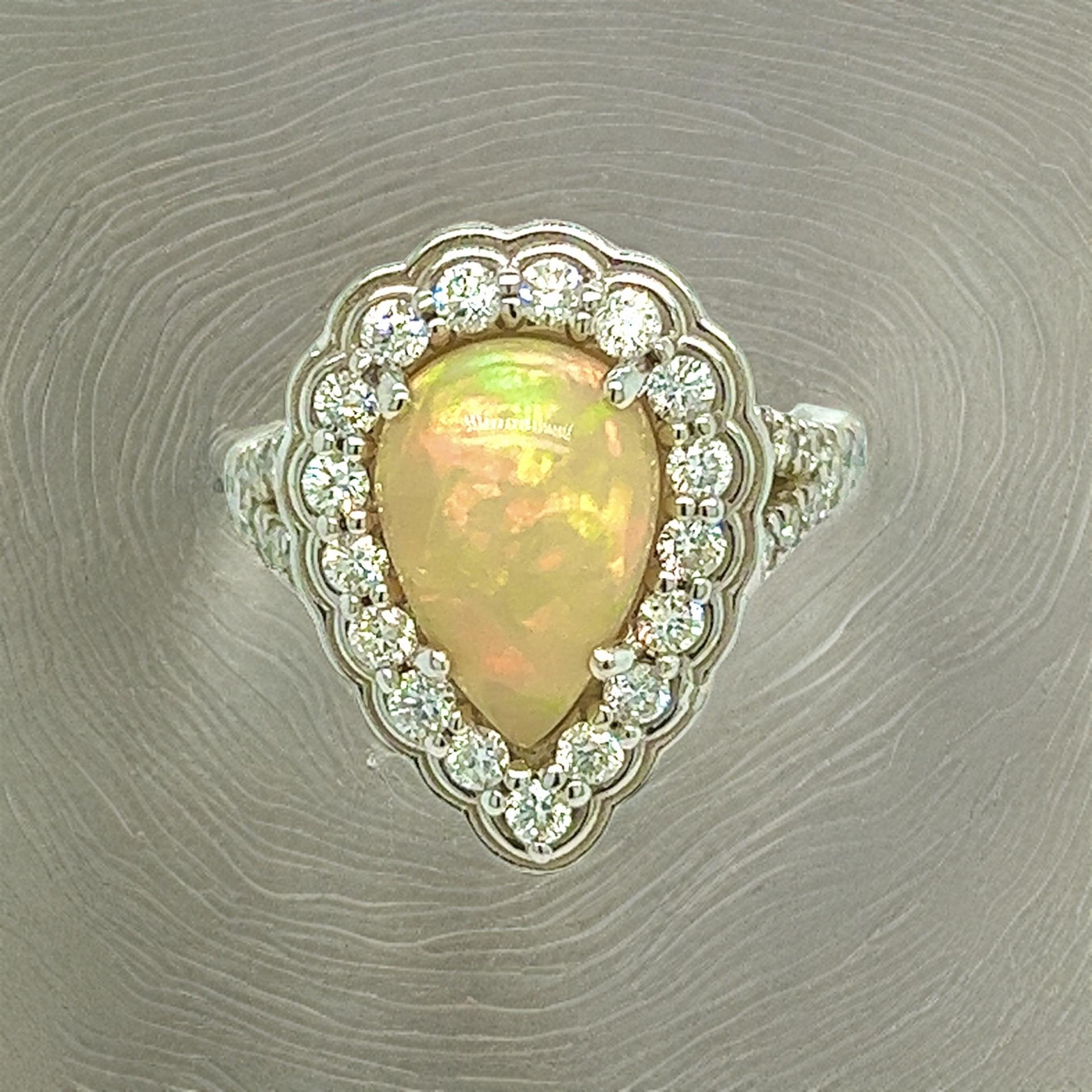 Natural Opal Diamond Ring 6.25 14k W Gold 2.35 TCW Certified For Sale 1