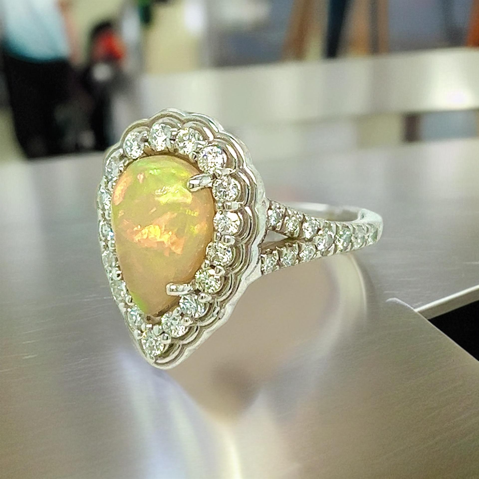 Natural Opal Diamond Ring 6.25 14k W Gold 2.35 TCW Certified For Sale 2