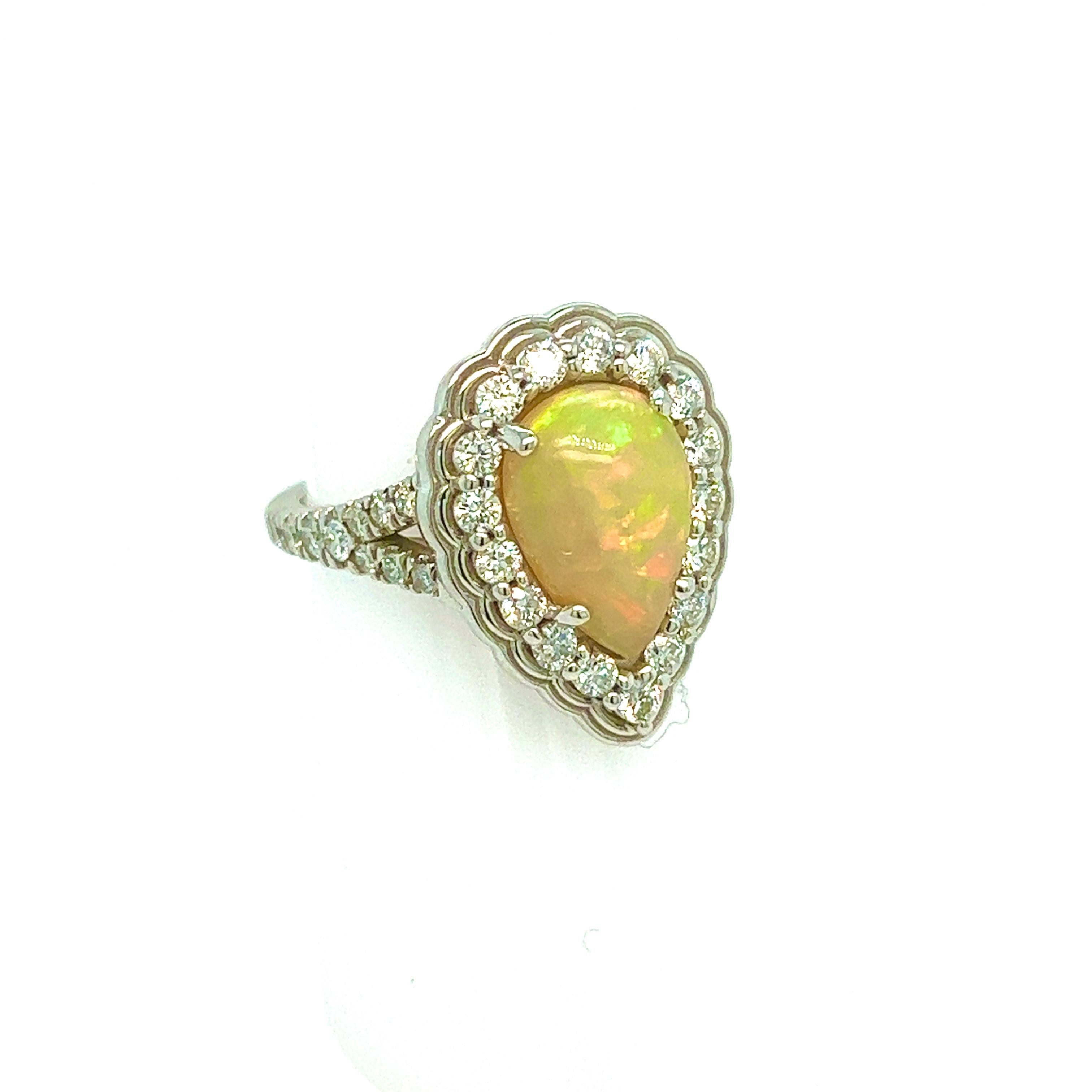 Natural Opal Diamond Ring 6.25 14k W Gold 2.35 TCW Certified For Sale 3