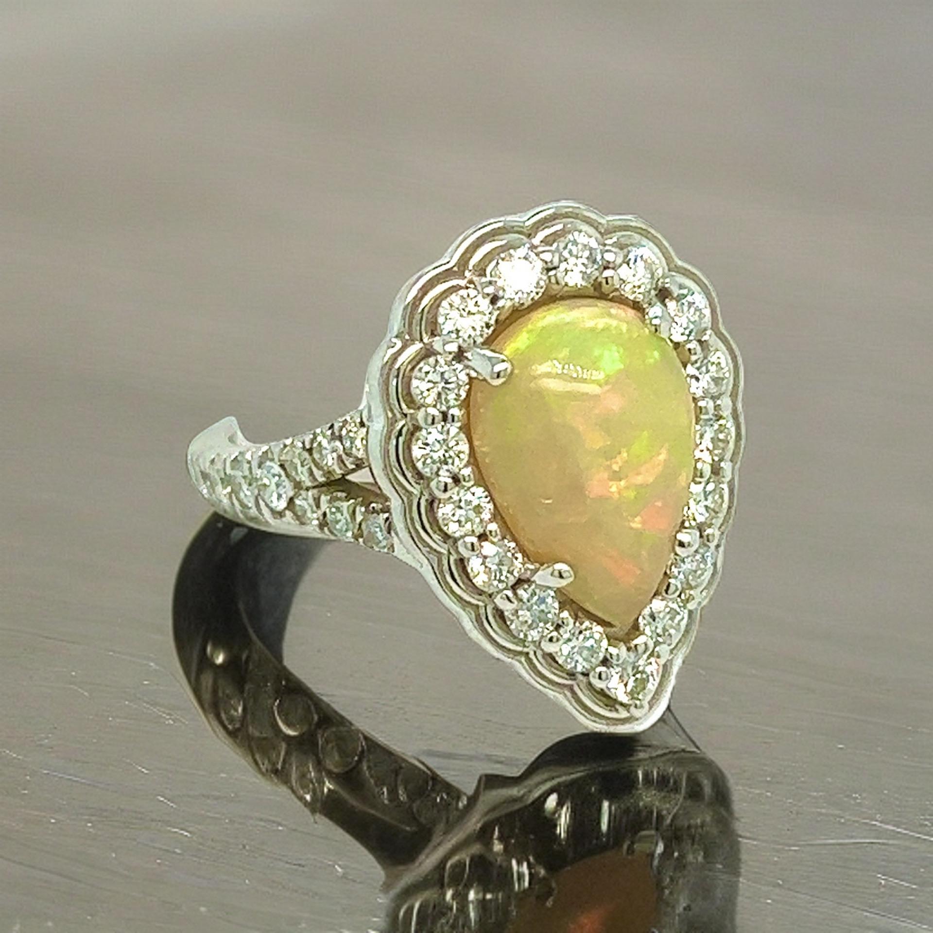 Natural Opal Diamond Ring 6.25 14k W Gold 2.35 TCW Certified For Sale 4