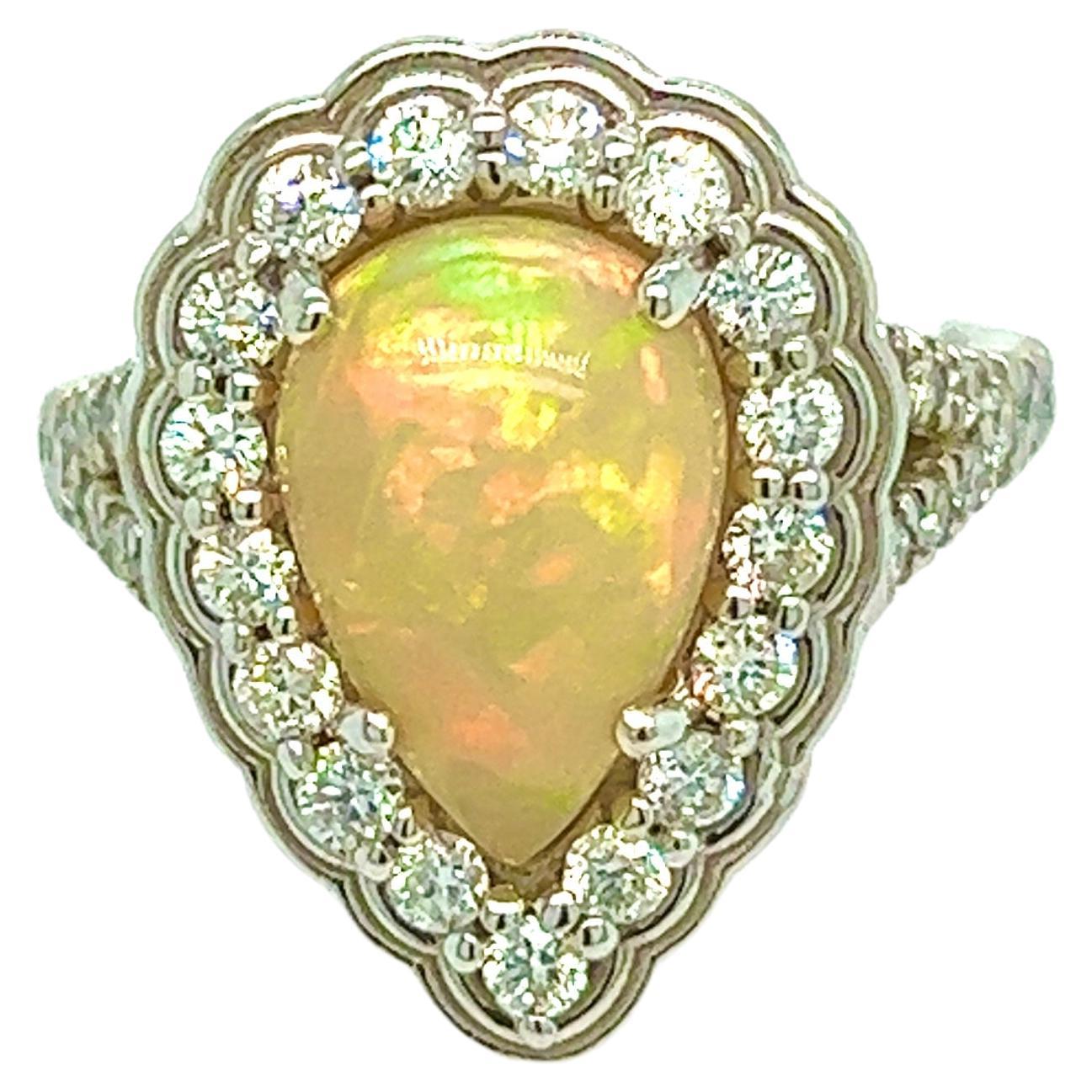 Natural Opal Diamond Ring 6.25 14k W Gold 2.35 TCW Certified For Sale