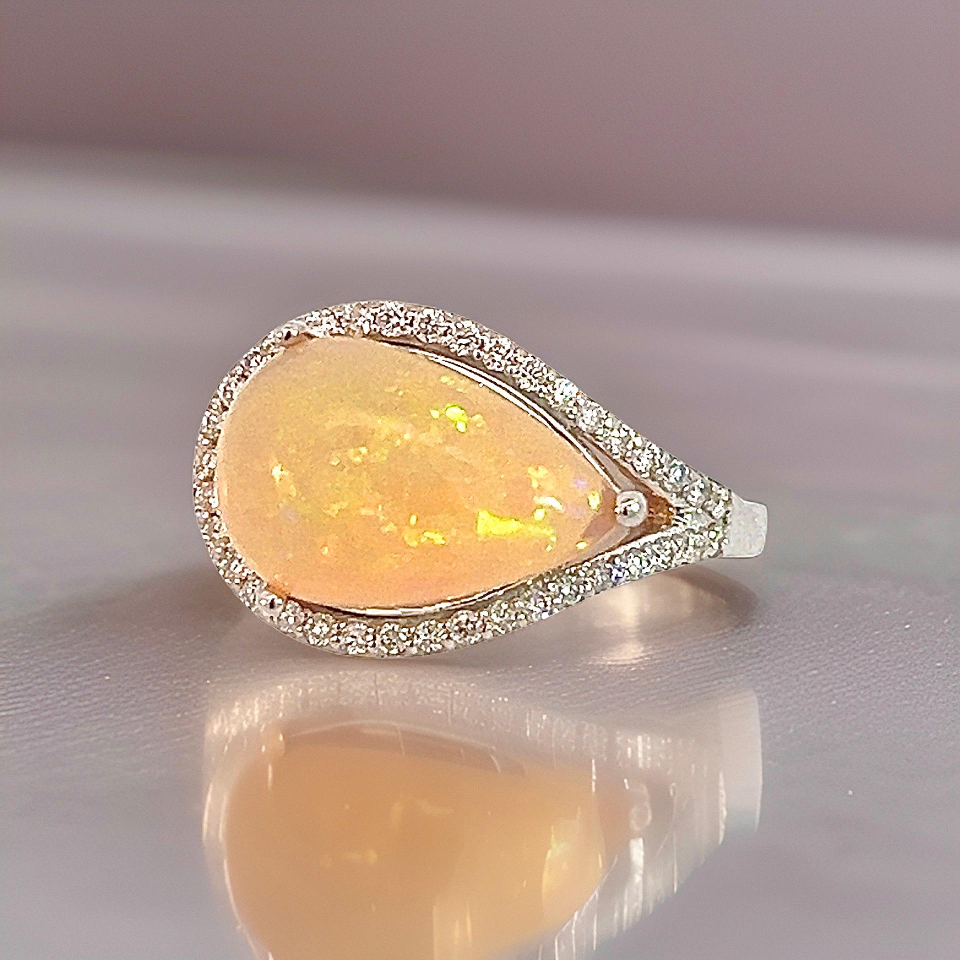 Natural Opal Diamond Ring 6.75 14k W Gold 4 TCW Certified For Sale 5