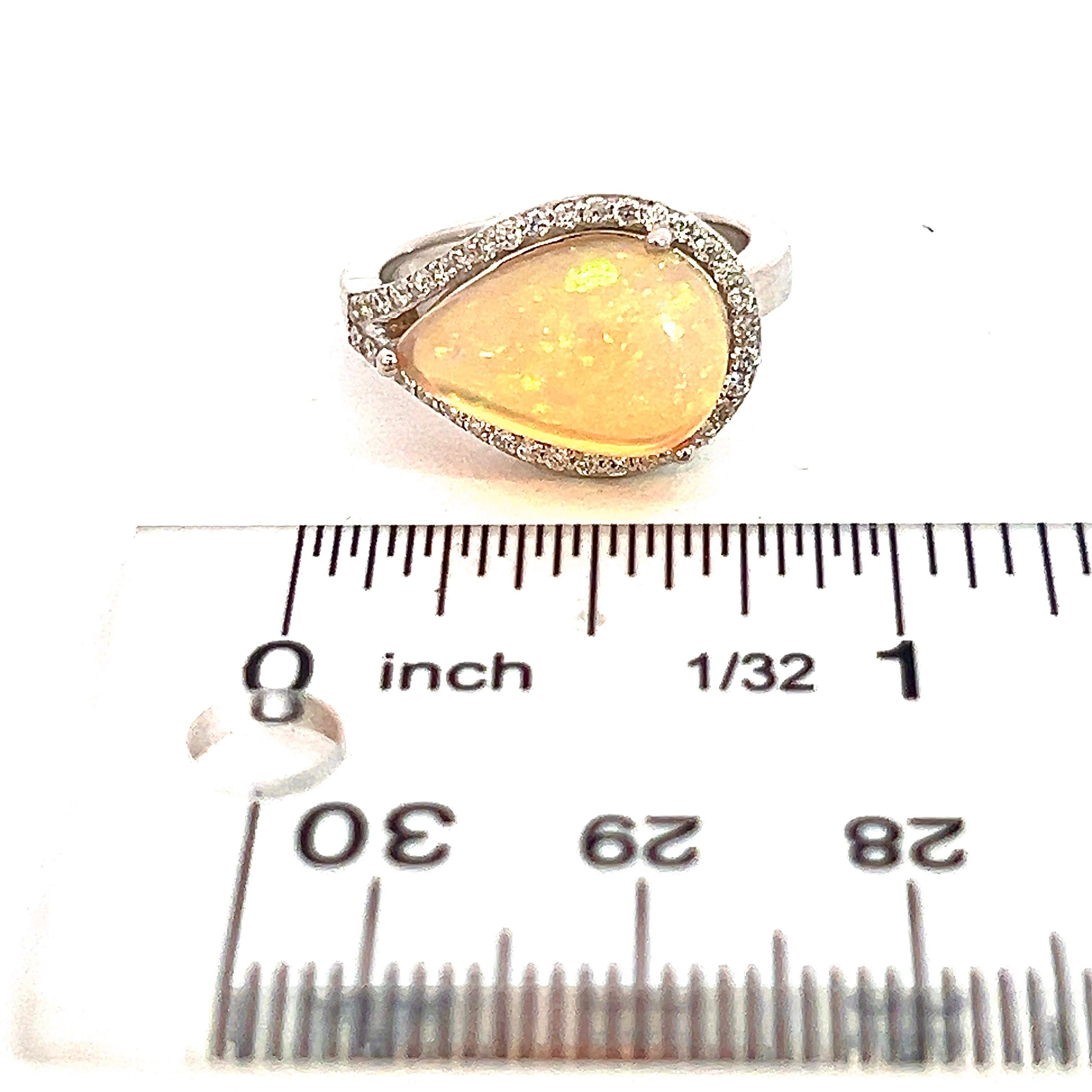 Natural Opal Diamond Ring 6.75 14k W Gold 4 TCW Certified For Sale 6