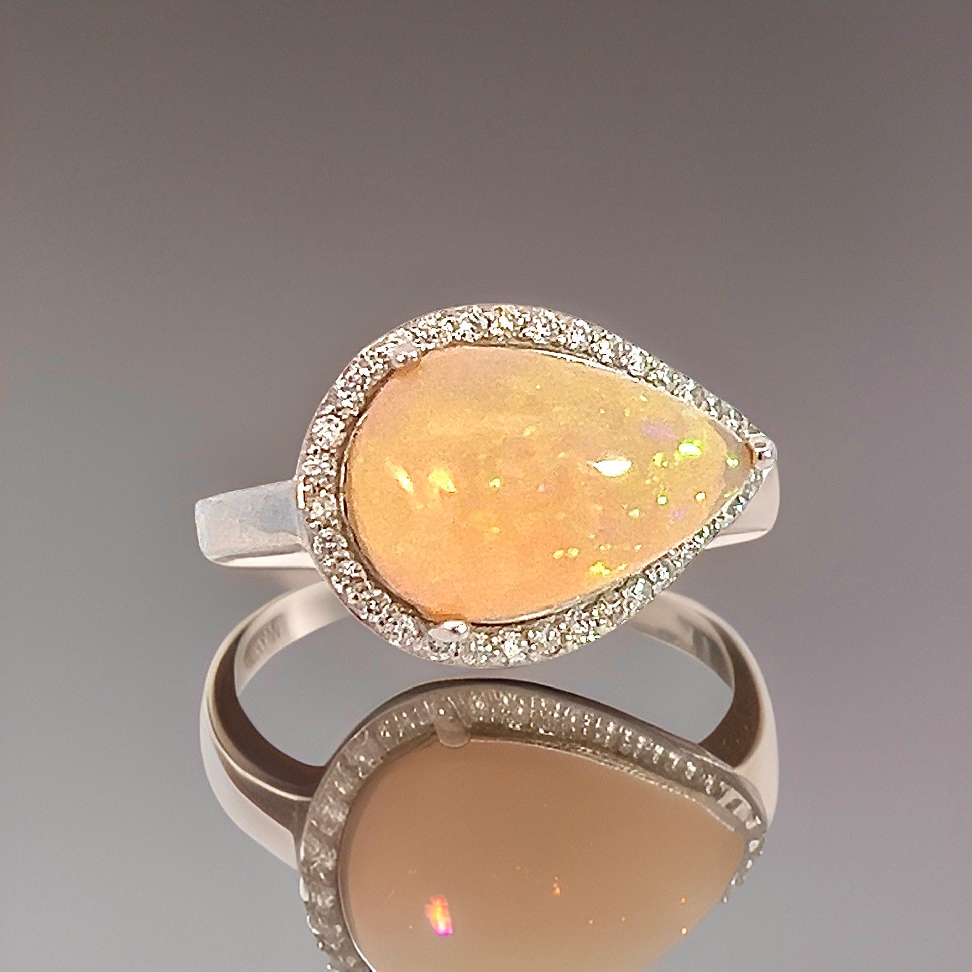 Natural Opal Diamond Ring 6.75 14k W Gold 4 TCW Certified For Sale 1