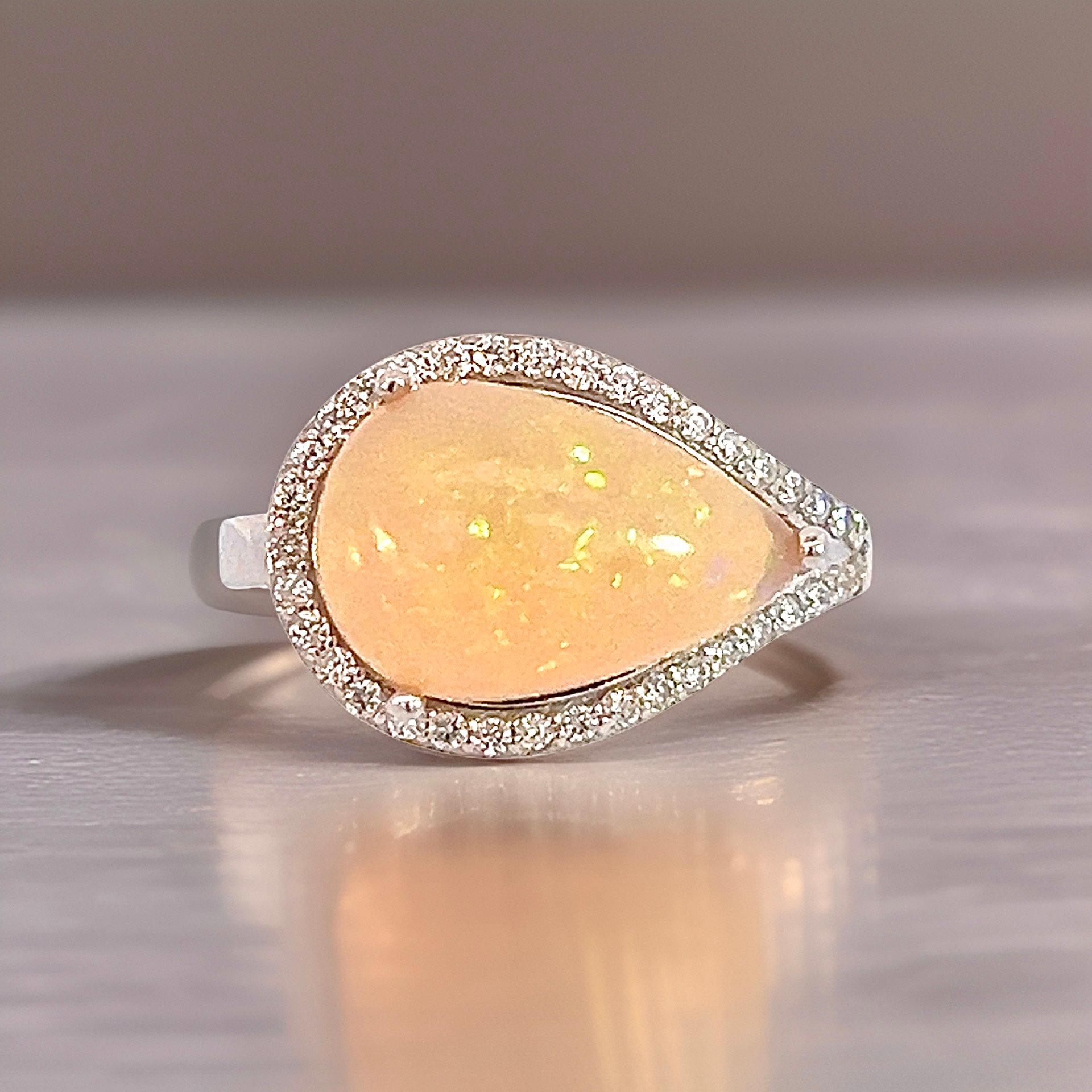 Natural Opal Diamond Ring 6.75 14k W Gold 4 TCW Certified For Sale 2
