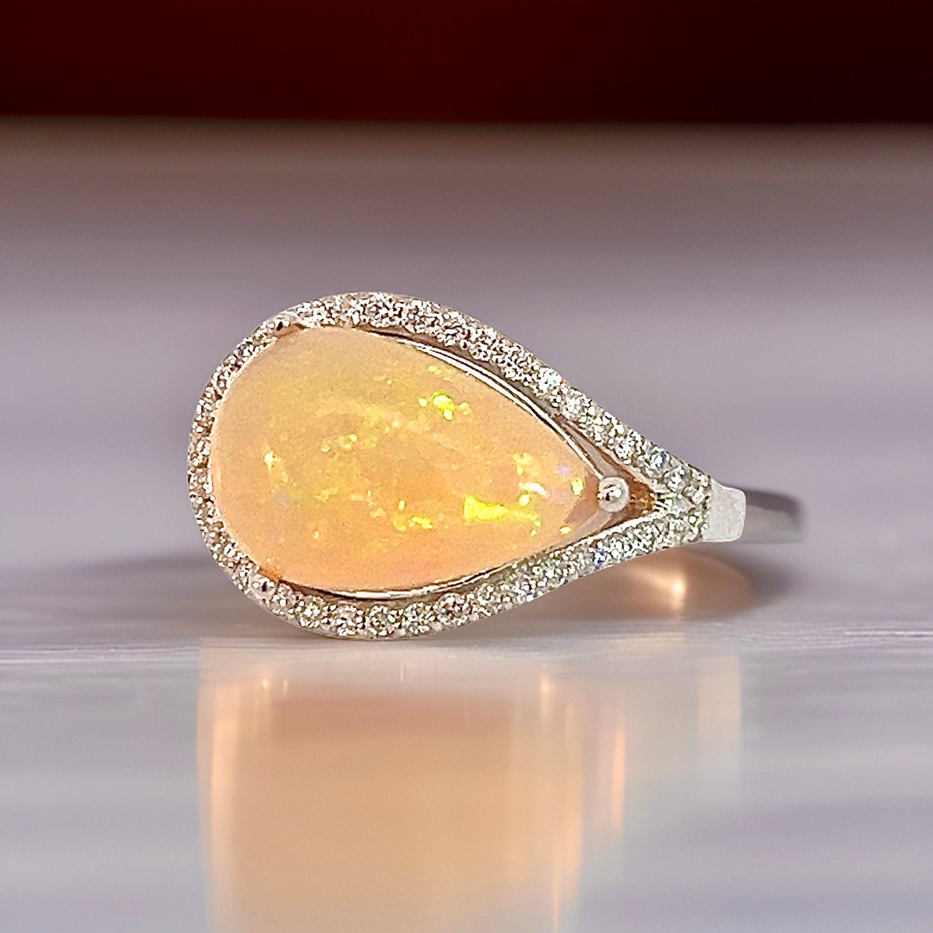 Natural Opal Diamond Ring 6.75 14k W Gold 4 TCW Certified For Sale 3