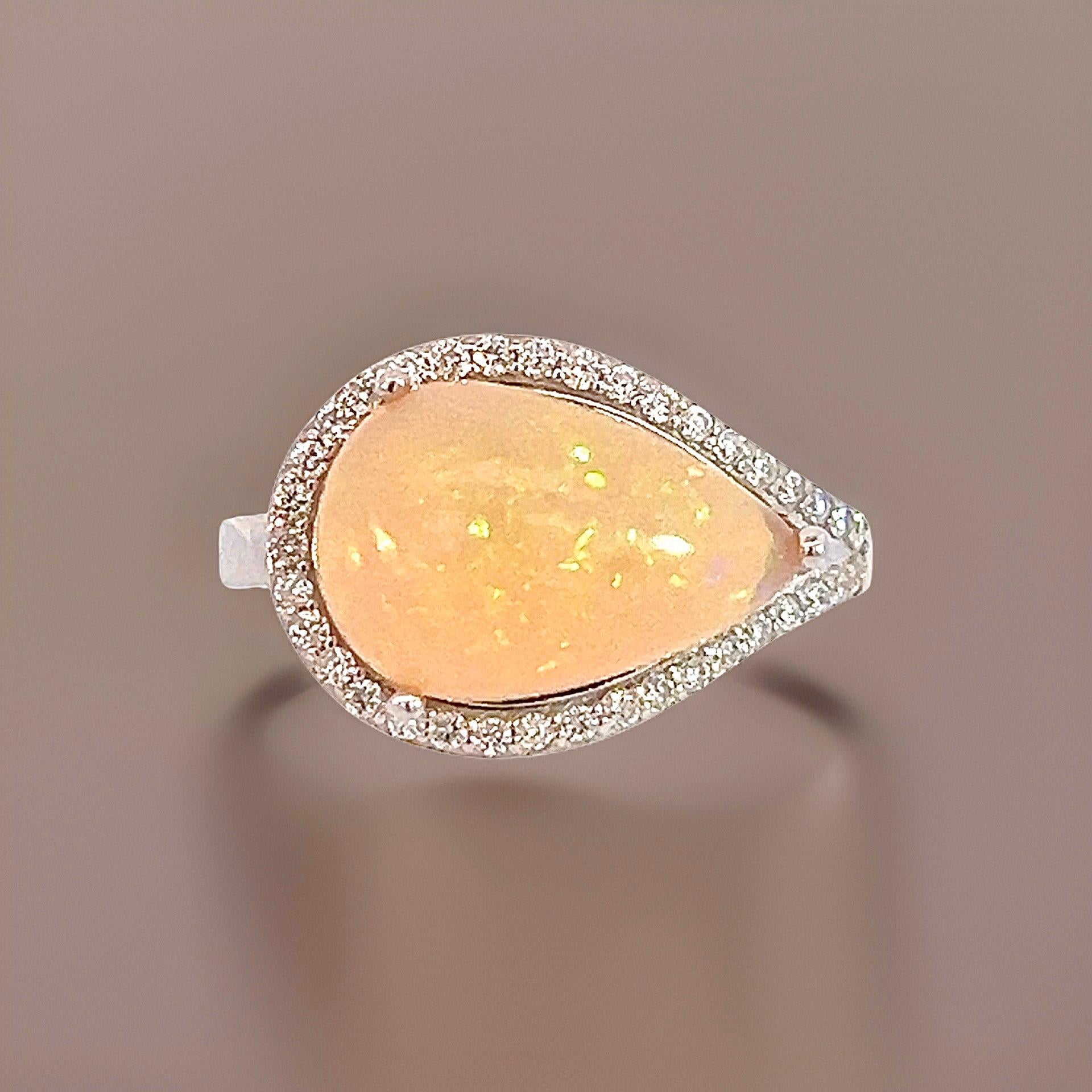 Natural Opal Diamond Ring 6.75 14k W Gold 4 TCW Certified For Sale 4