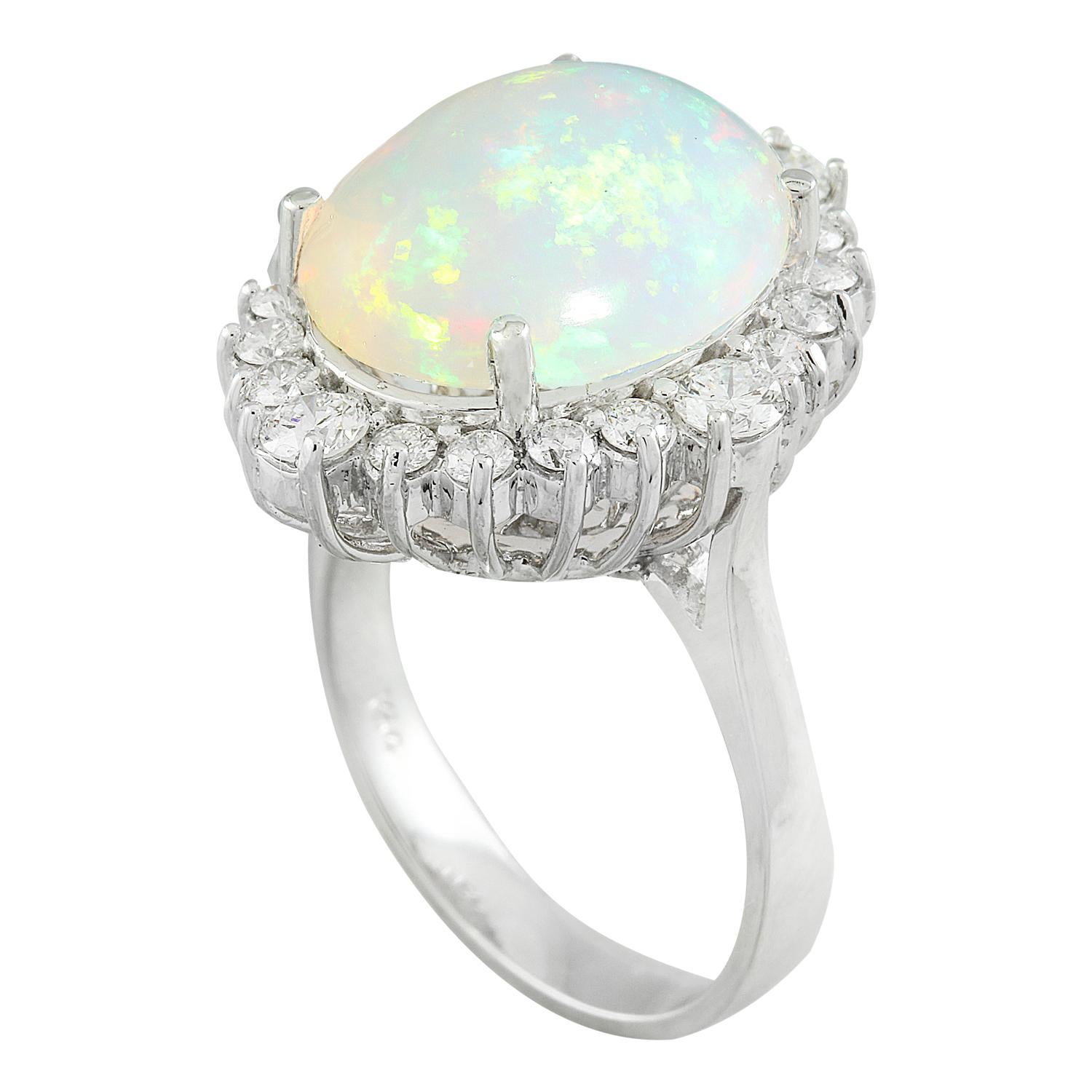 Oval Cut Natural Opal Diamond Ring in 14 Karat Solid White Gold  For Sale