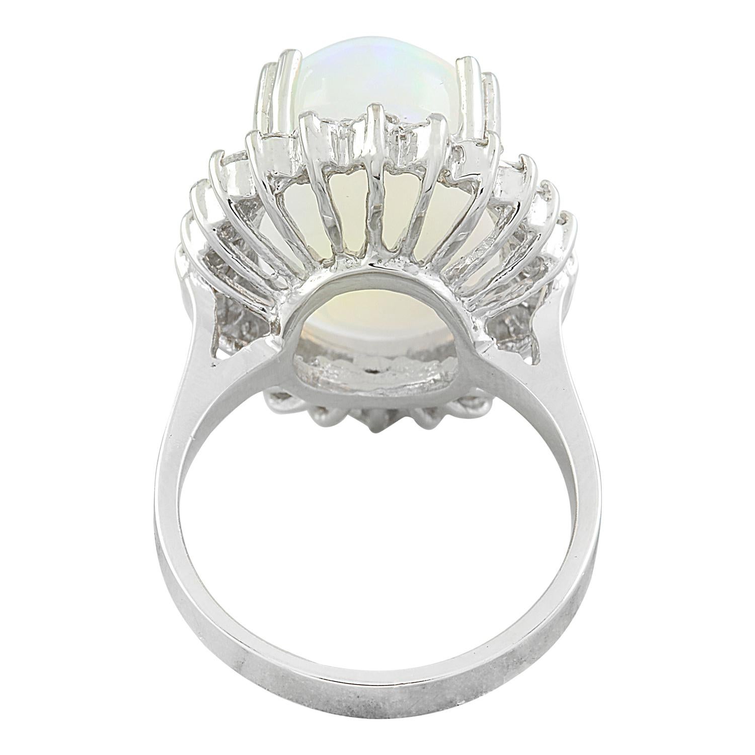 Oval Cut Natural Opal Diamond Ring in 14 Karat Solid White Gold  For Sale
