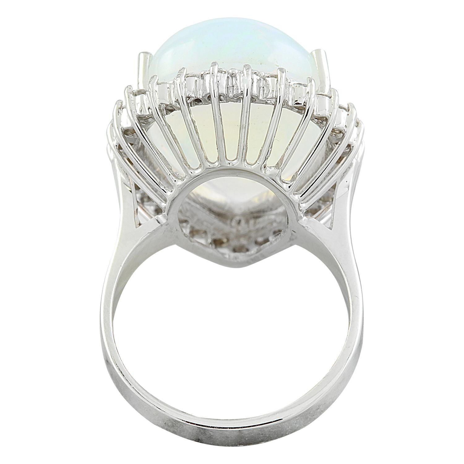 Pear Cut Natural Opal Diamond Ring in 14 Karat Solid White Gold  For Sale