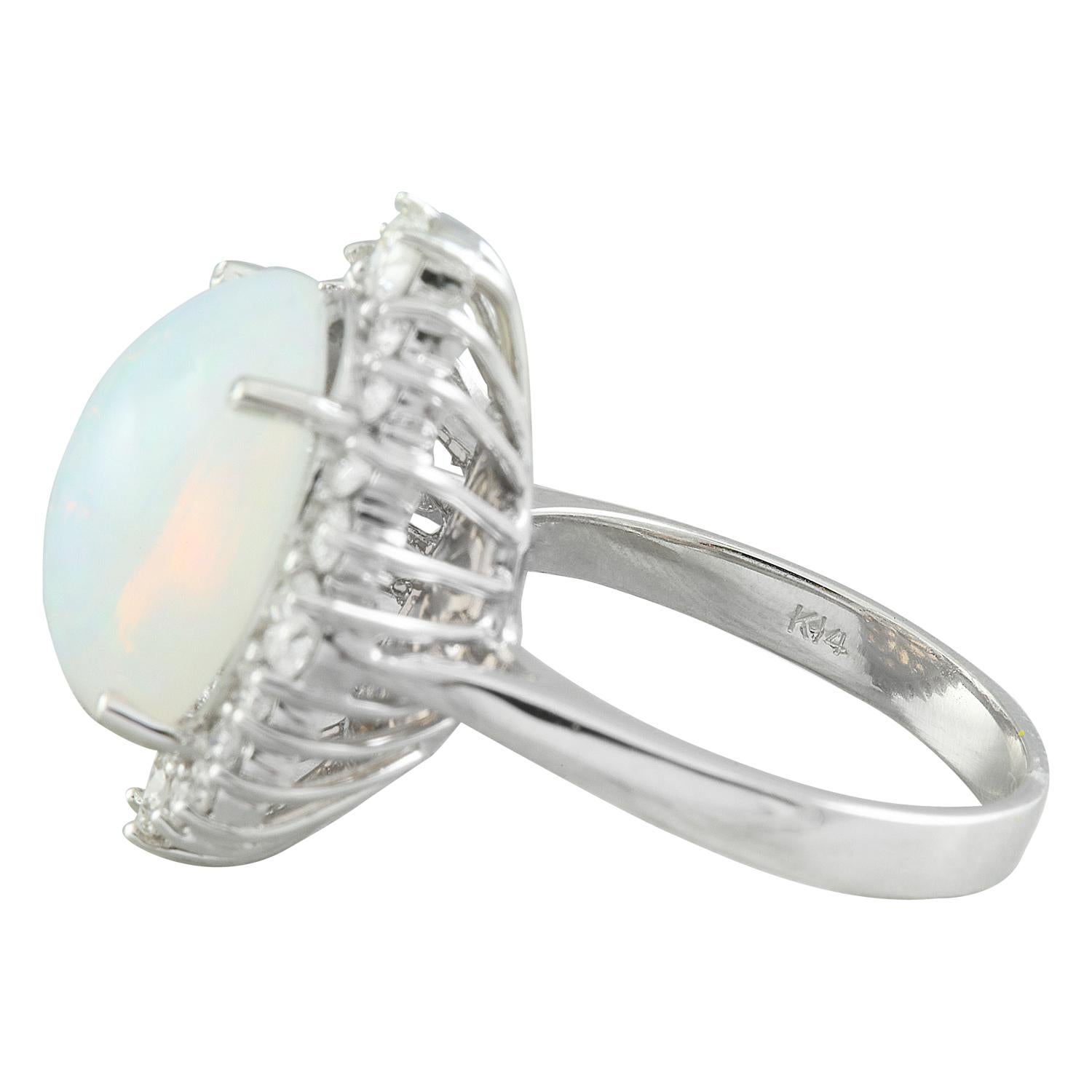 Natural Opal Diamond Ring in 14 Karat Solid White Gold  In New Condition For Sale In Los Angeles, CA