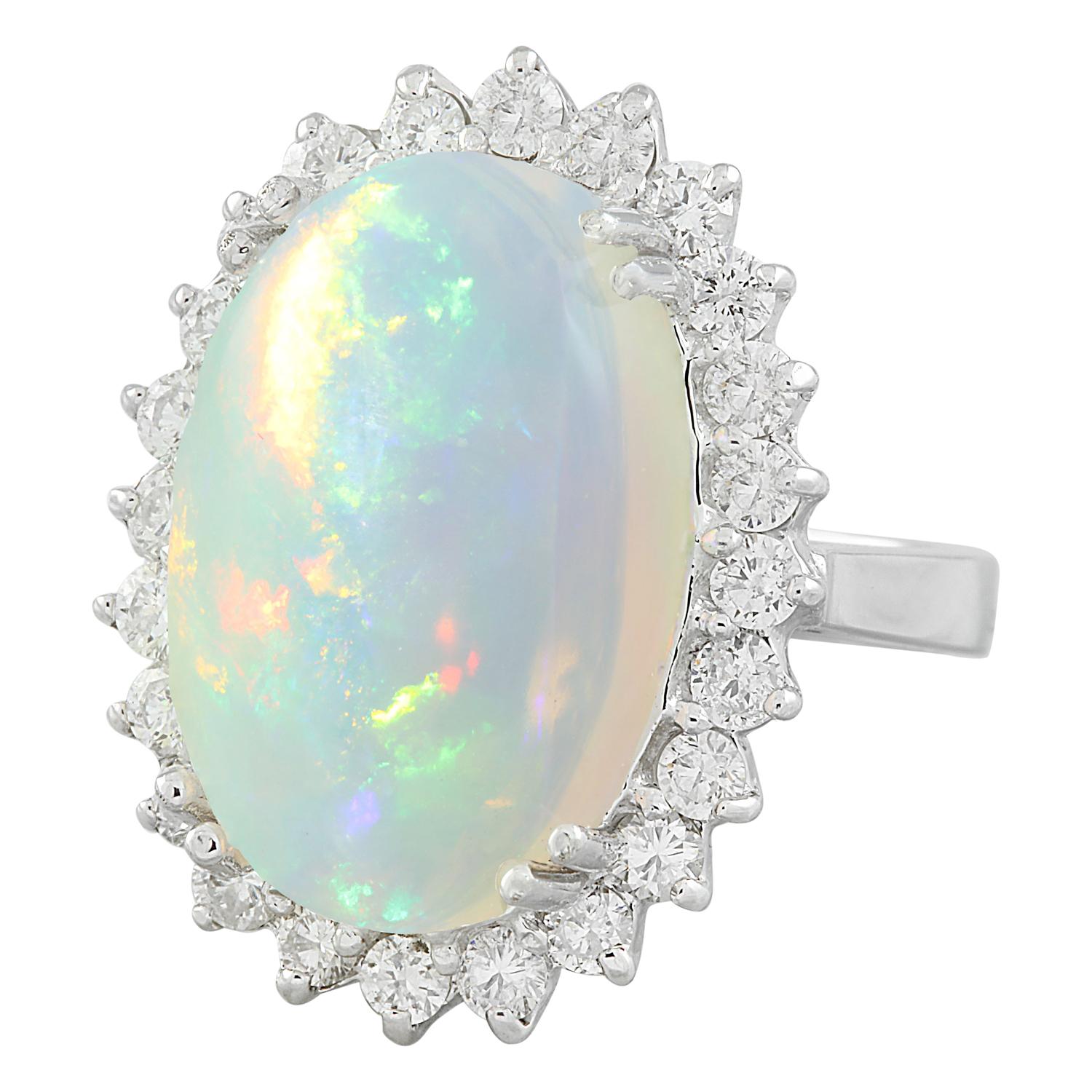 Natural Opal Diamond Ring in 14 Karat Solid White Gold  In New Condition For Sale In Los Angeles, CA