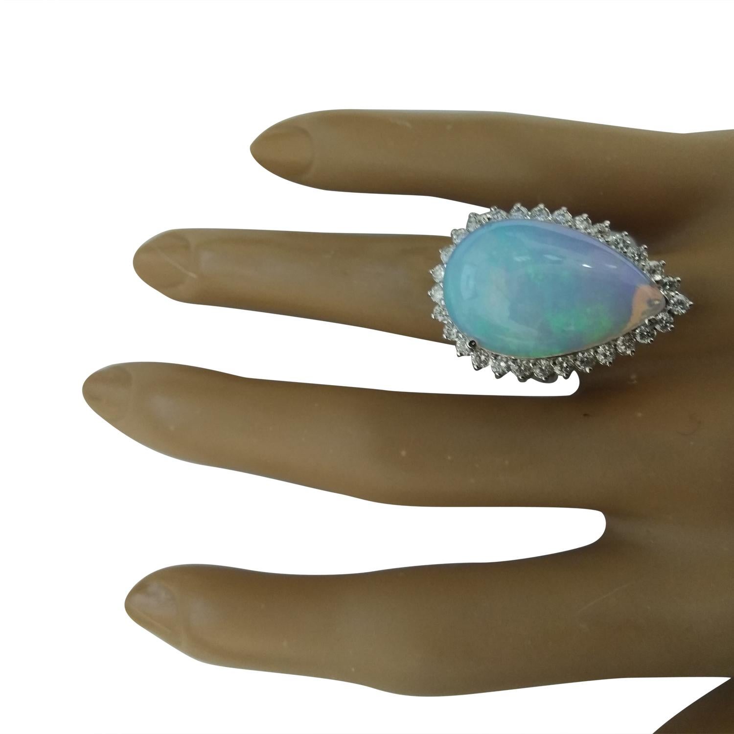 Women's Natural Opal Diamond Ring in 14 Karat Solid White Gold  For Sale