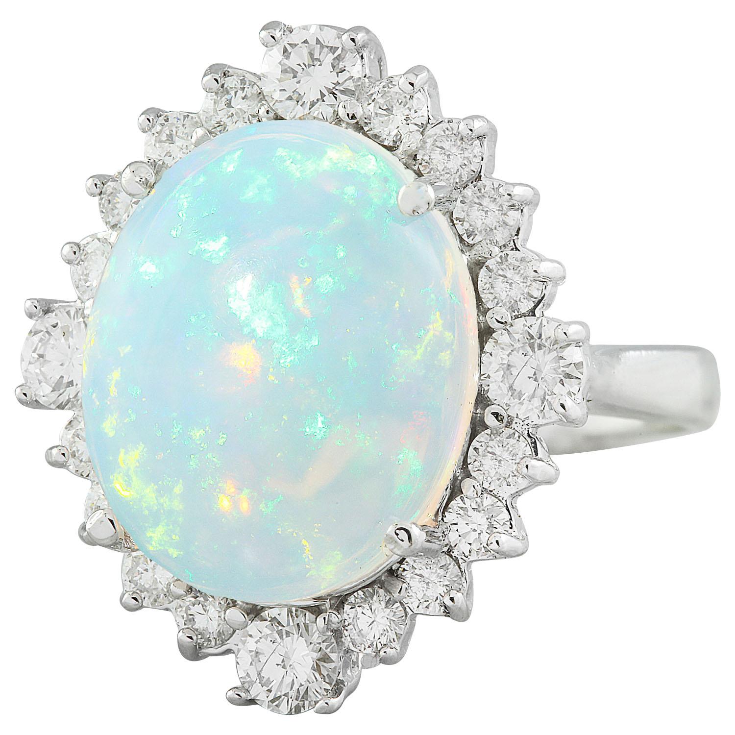 Natural Opal Diamond Ring in 14 Karat Solid White Gold  For Sale 1