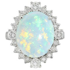 Natural Opal Diamond Ring in 14 Karat Solid White Gold 