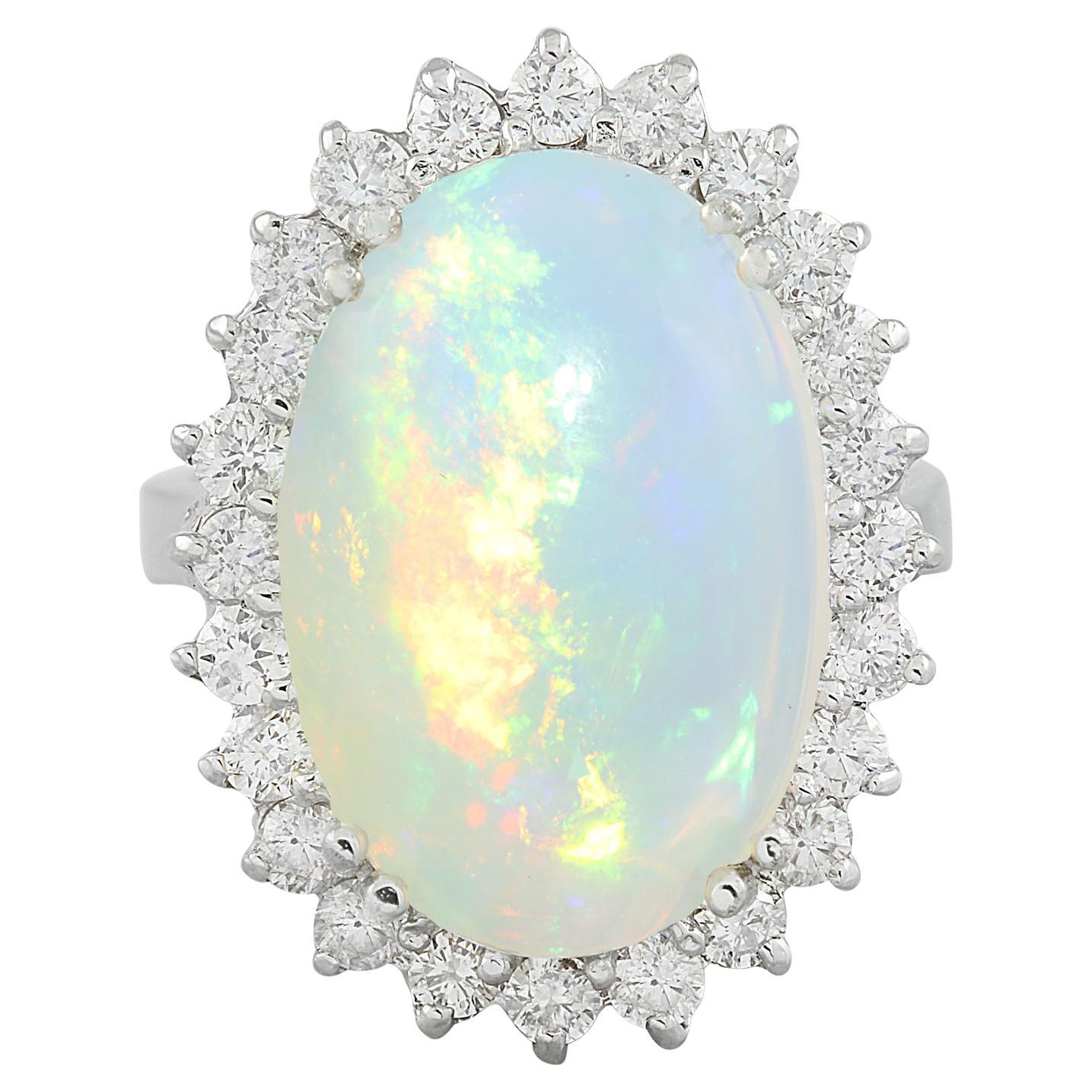 Natural Opal Diamond Ring in 14 Karat Solid White Gold  For Sale