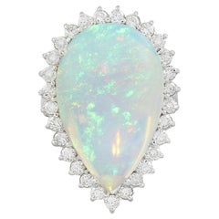 Natürlicher Opal-Diamantring aus 14 Karat massivem Weißgold 