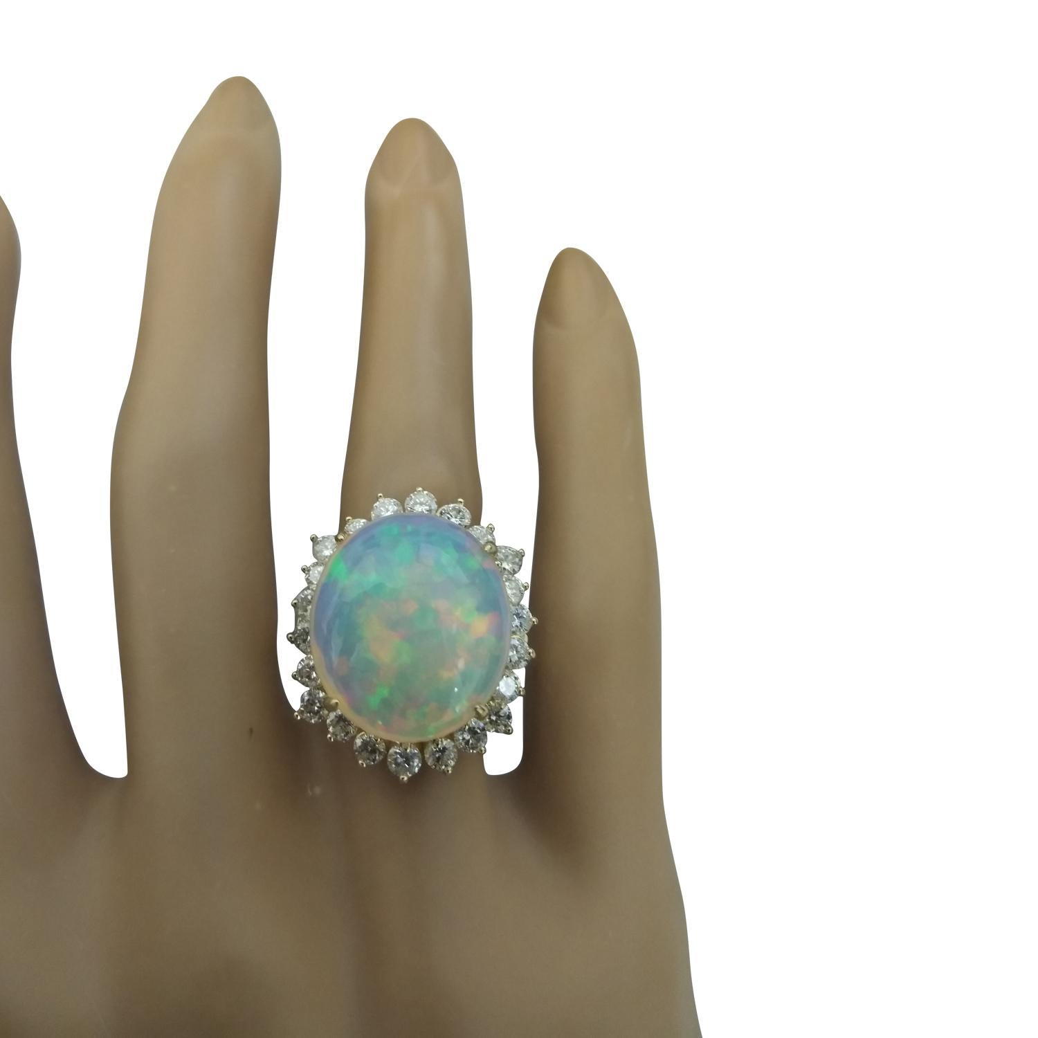 Oval Cut Natural Opal Diamond Ring in 14 Karat Solid Yellow Gold  For Sale