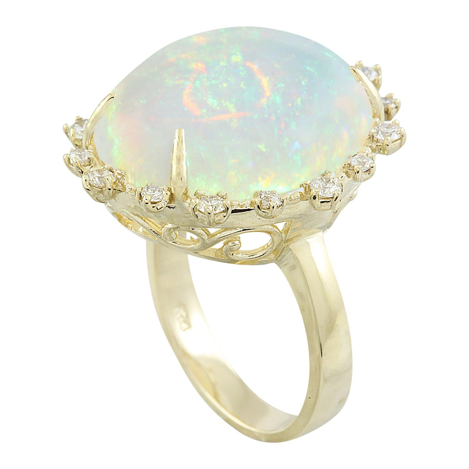 Oval Cut Natural Opal Diamond Ring in 14 Karat Solid Yellow Gold  For Sale
