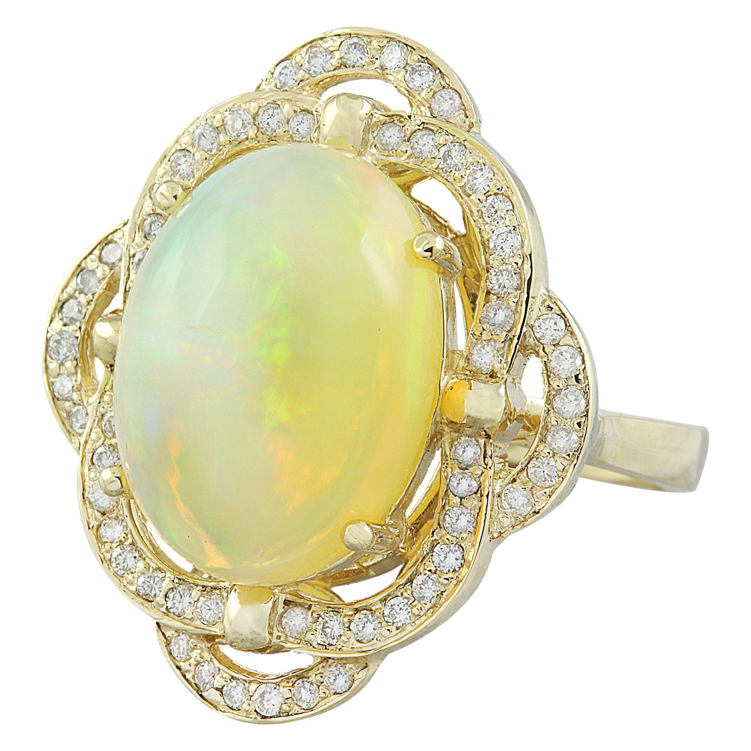 Women's Natural Opal Diamond Ring in 14 Karat Solid Yellow Gold  For Sale