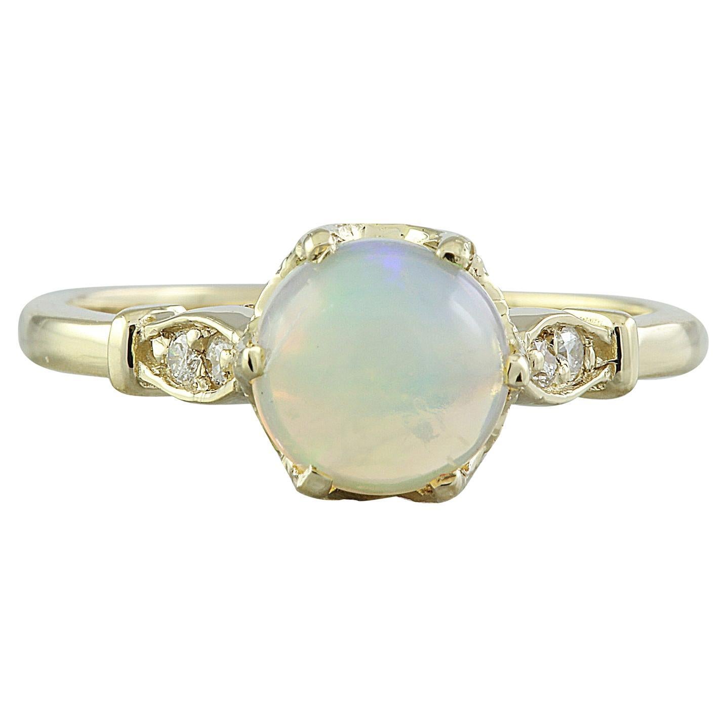 Natural Opal Diamond Ring in 14 Karat Solid Yellow Gold 