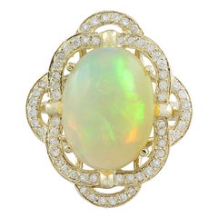 Natürlicher Opal-Diamantring aus 14 Karat massivem Gelbgold