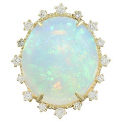 Natürlicher Opal-Diamantring aus 14 Karat massivem Gelbgold 