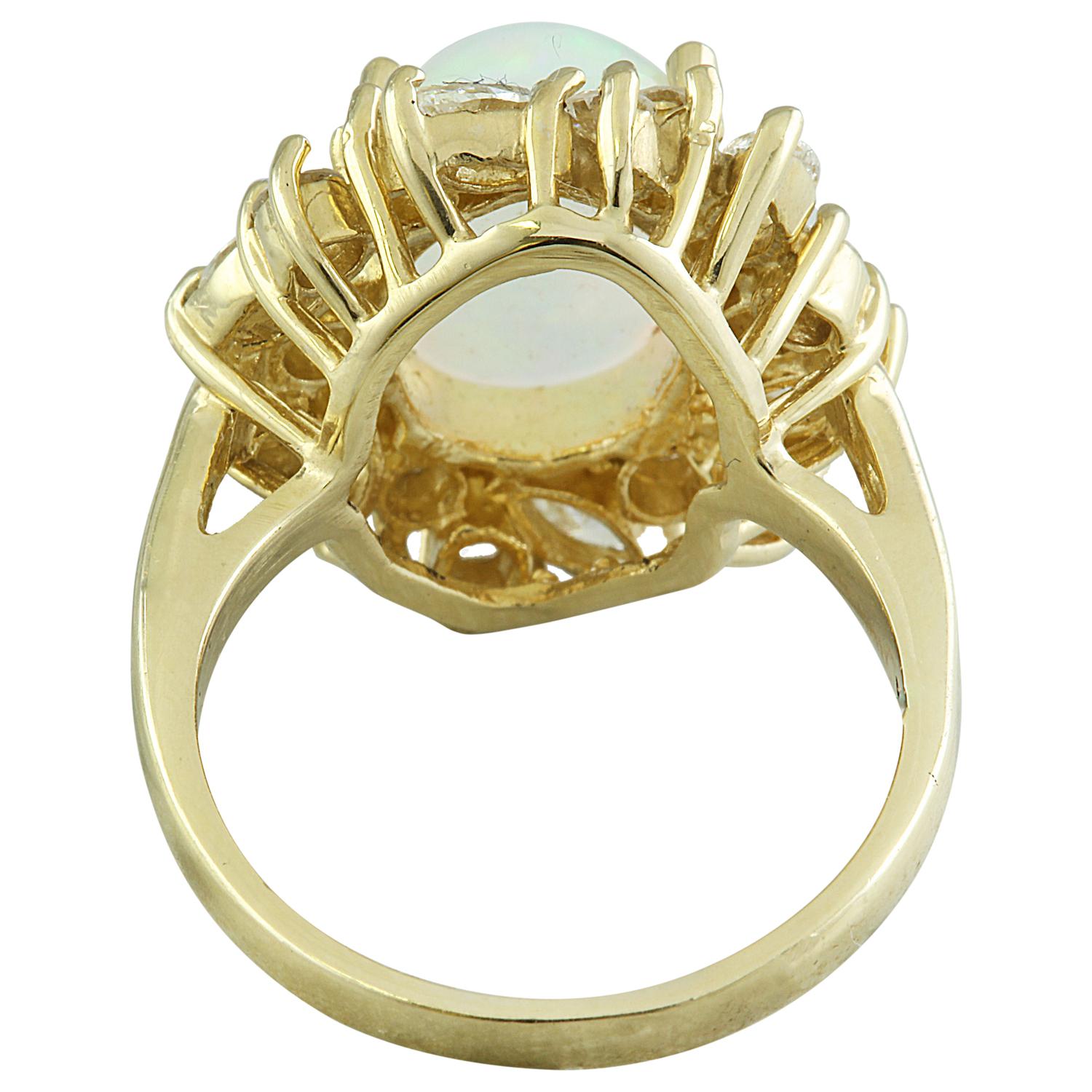 Natural Opal Diamond Ring In 14 Karat Yellow Gold In New Condition For Sale In Los Angeles, CA