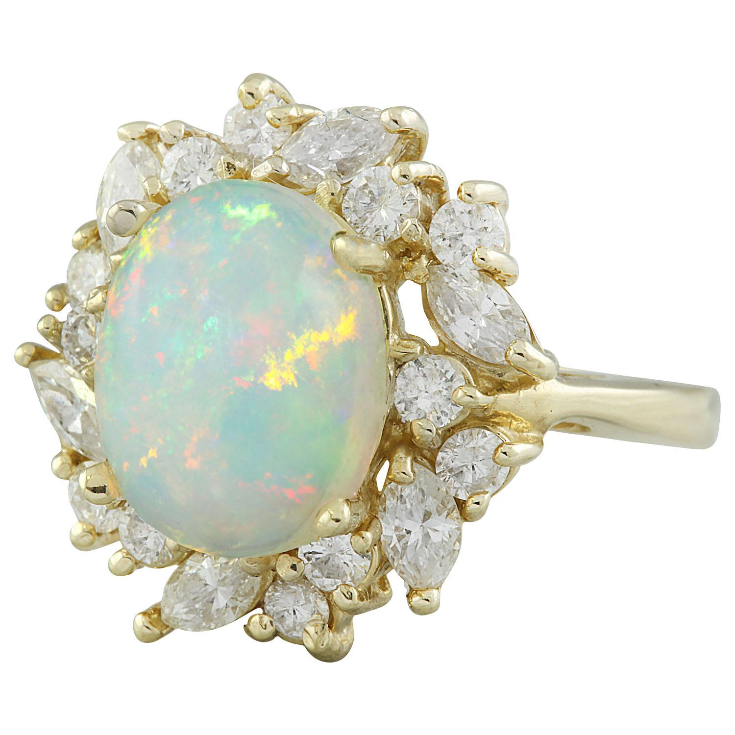 Women's Natural Opal Diamond Ring In 14 Karat Yellow Gold For Sale
