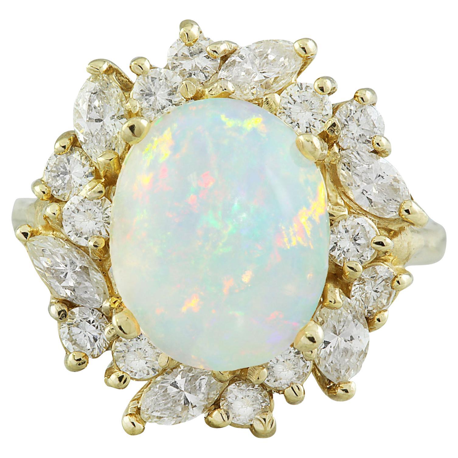 Natural Opal Diamond Ring In 14 Karat Yellow Gold For Sale
