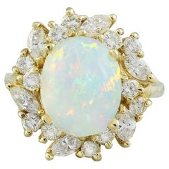 Natürlicher Opal-Diamantring aus 14 Karat Gelbgold