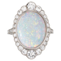 Natural Opal Diamond Ring Platinum Retro Large Oval Cocktail Estate Jewelry 7