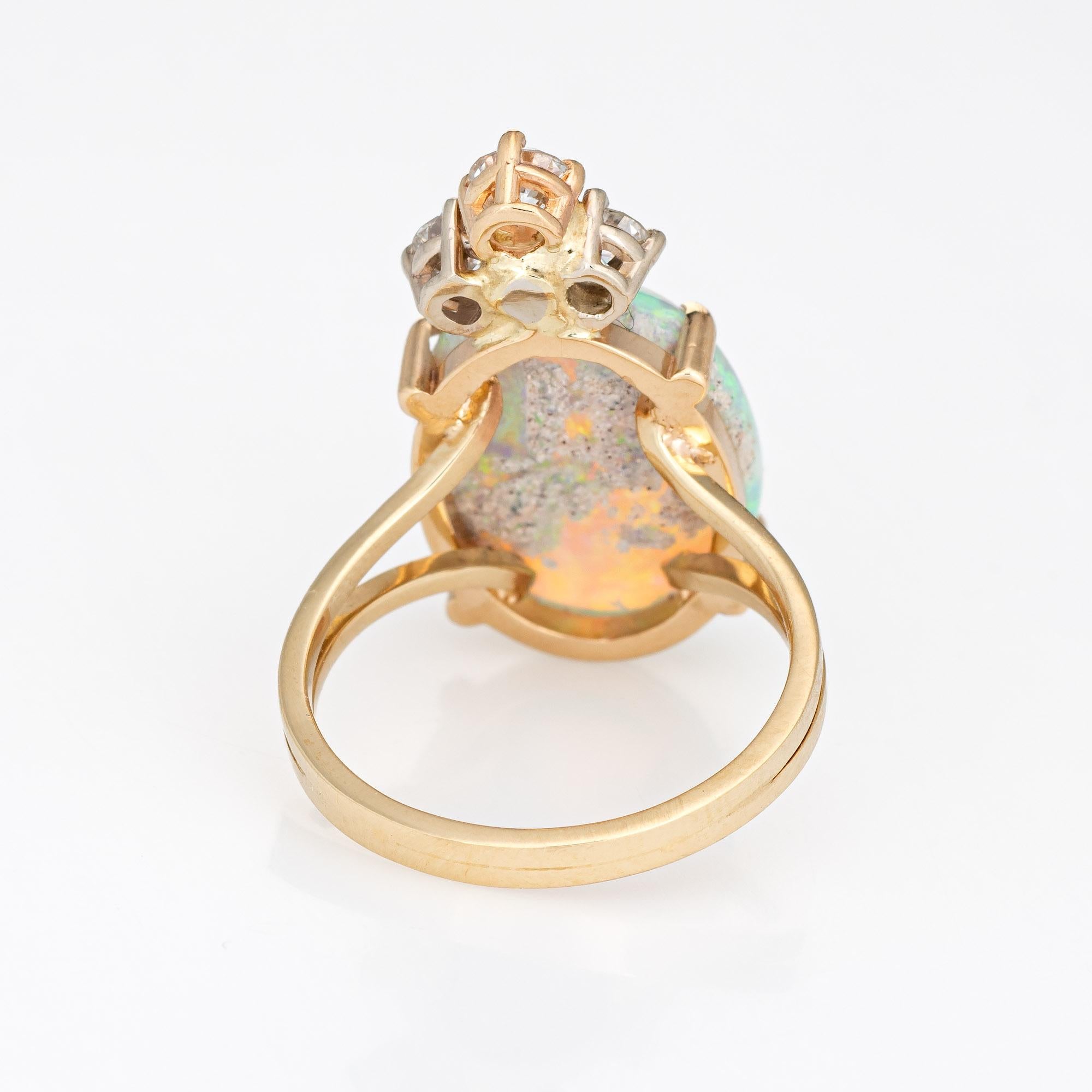 Nature Opal Diamond Ring Vintage 14k Yellow Gold Oval Crown Jewelry Bon état - En vente à Torrance, CA