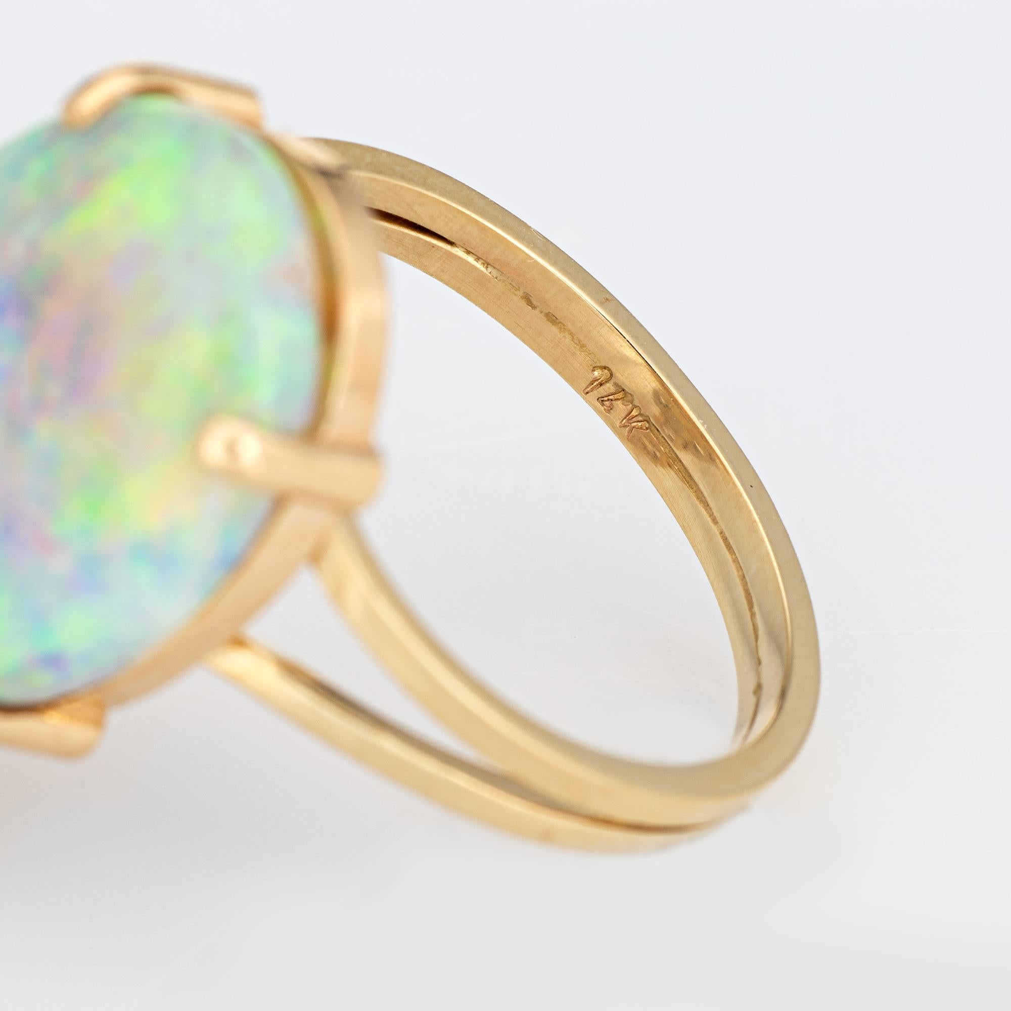 Natural Opal Diamond Ring Vintage 14k Yellow Gold Oval Crown Jewelry In Good Condition For Sale In Torrance, CA