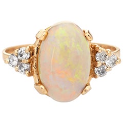 Natural Opal Diamond Ring Vintage 14k Yellow Gold Oval Cut Jewelry