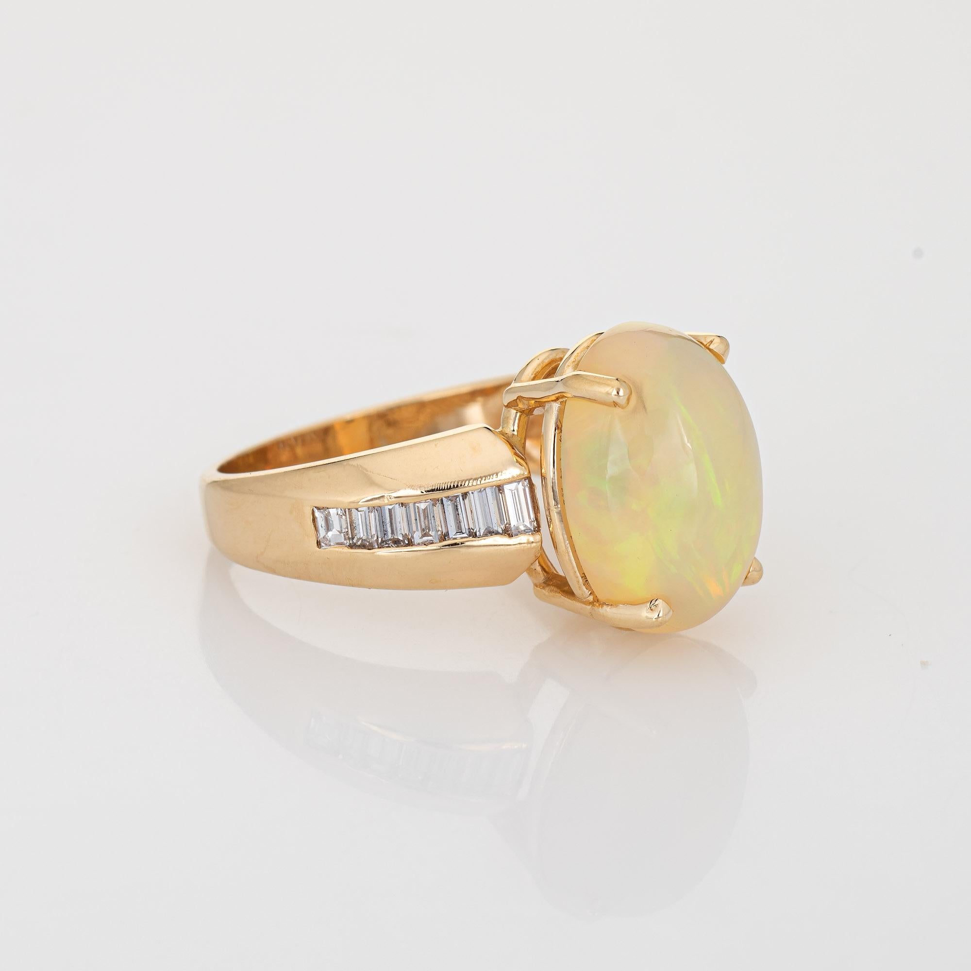Modern Natural Opal Diamond Ring Vintage 14k Yellow Gold Oval Fine Jewelry For Sale