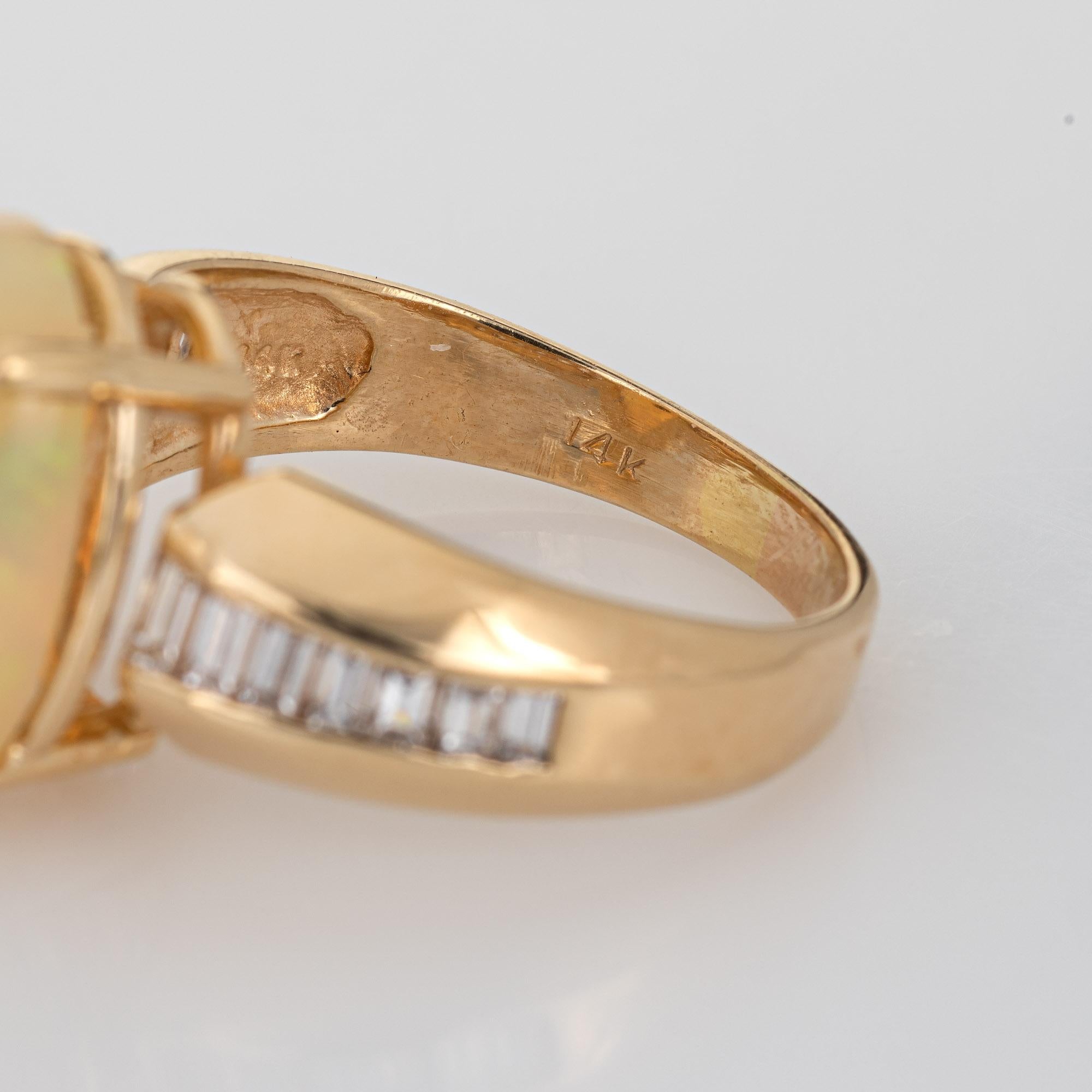 Anello Opale Naturale con Diamante Vintage in Oro Giallo 14k Ovale Gioielleria in vendita 1