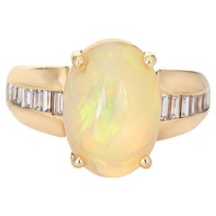 Natural Opal Diamond Ring Retro 14k Yellow Gold Oval Fine Jewelry