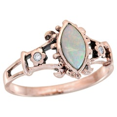 Natürlicher Opal Diamant Vintage Style Ring in massivem 9K Rose Gold
