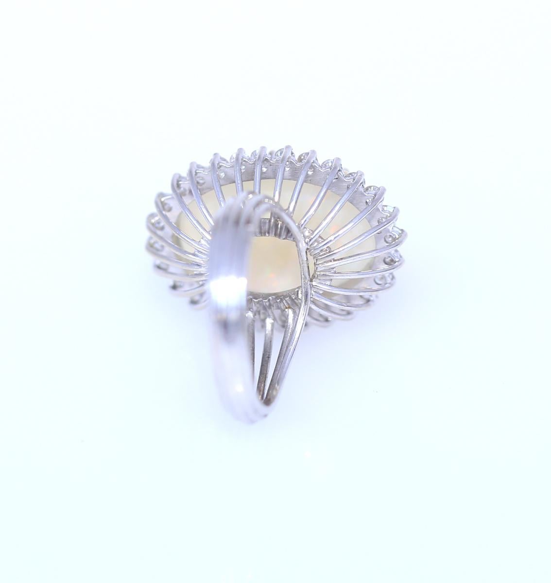 Natural Opal Diamonds Ring 14K White Gold, 1950 1