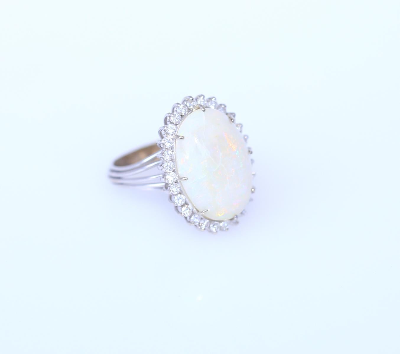 Natural Opal Diamonds Ring 14K White Gold, 1950 2