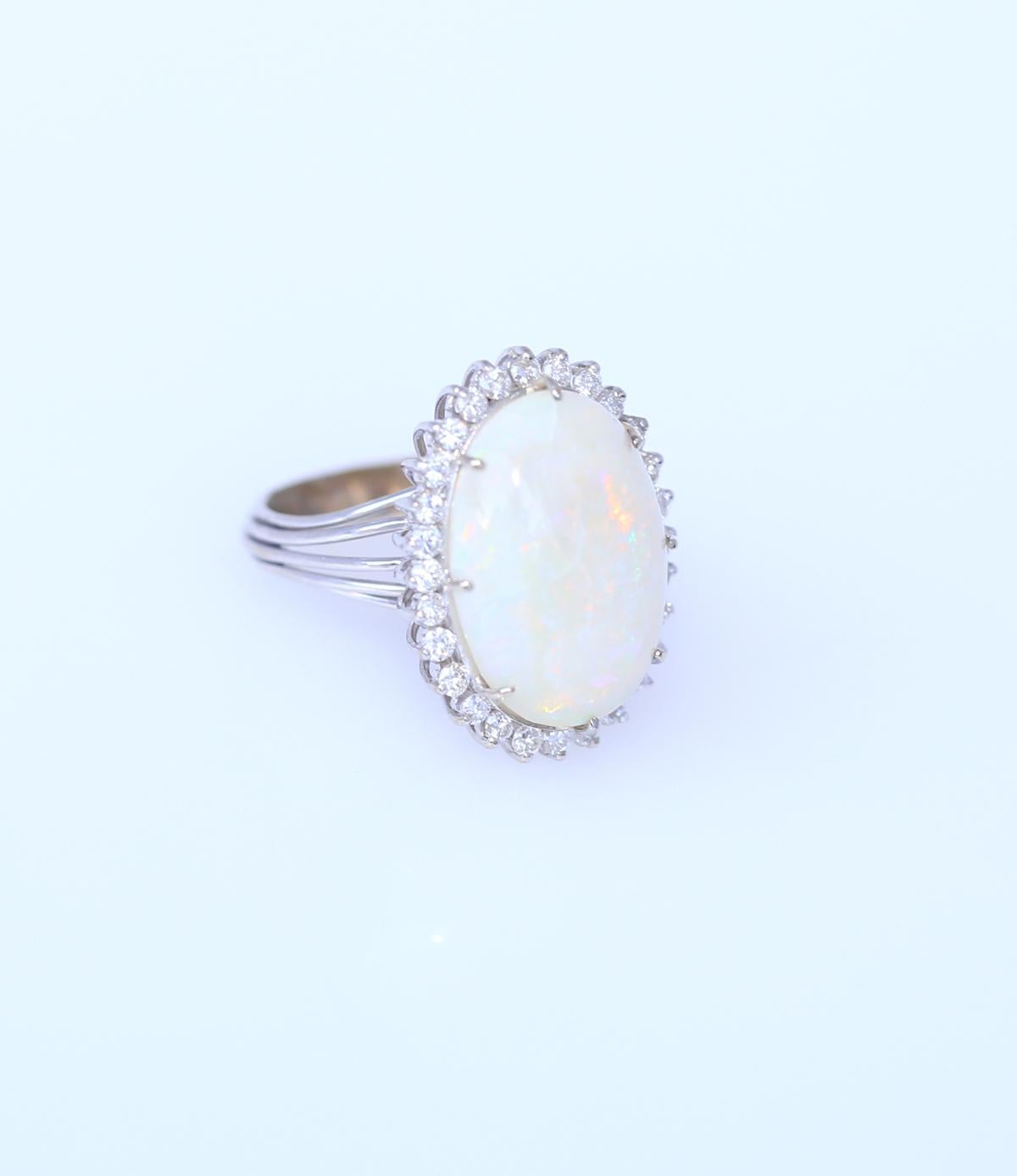 Natural Opal Diamonds Ring 14K White Gold, 1950 3