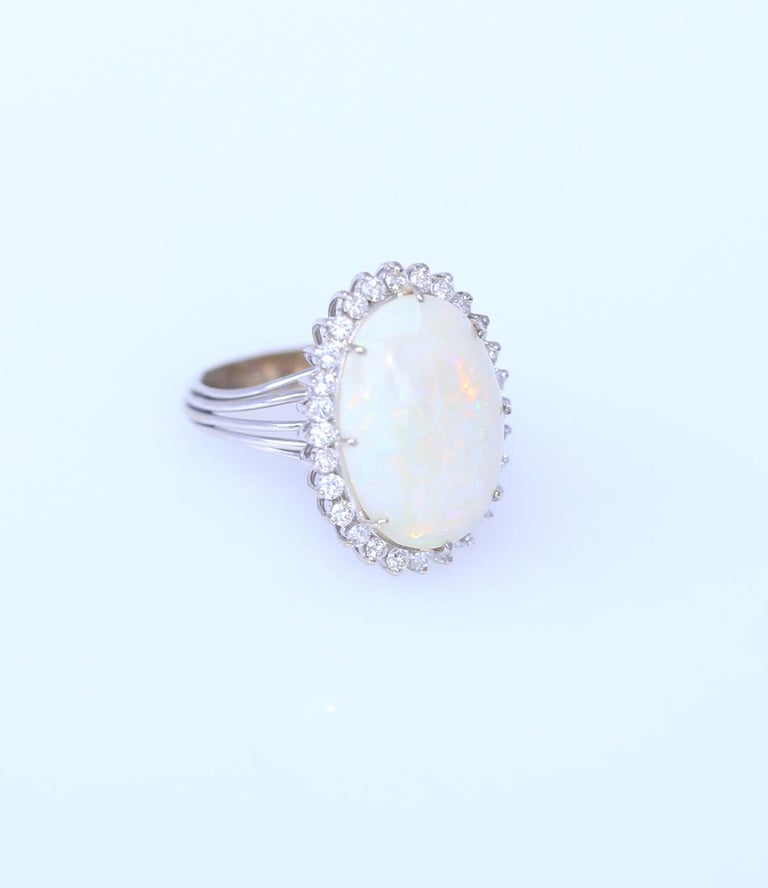 Natural Opal Diamonds Ring 14K White Gold, 1950 For Sale 3