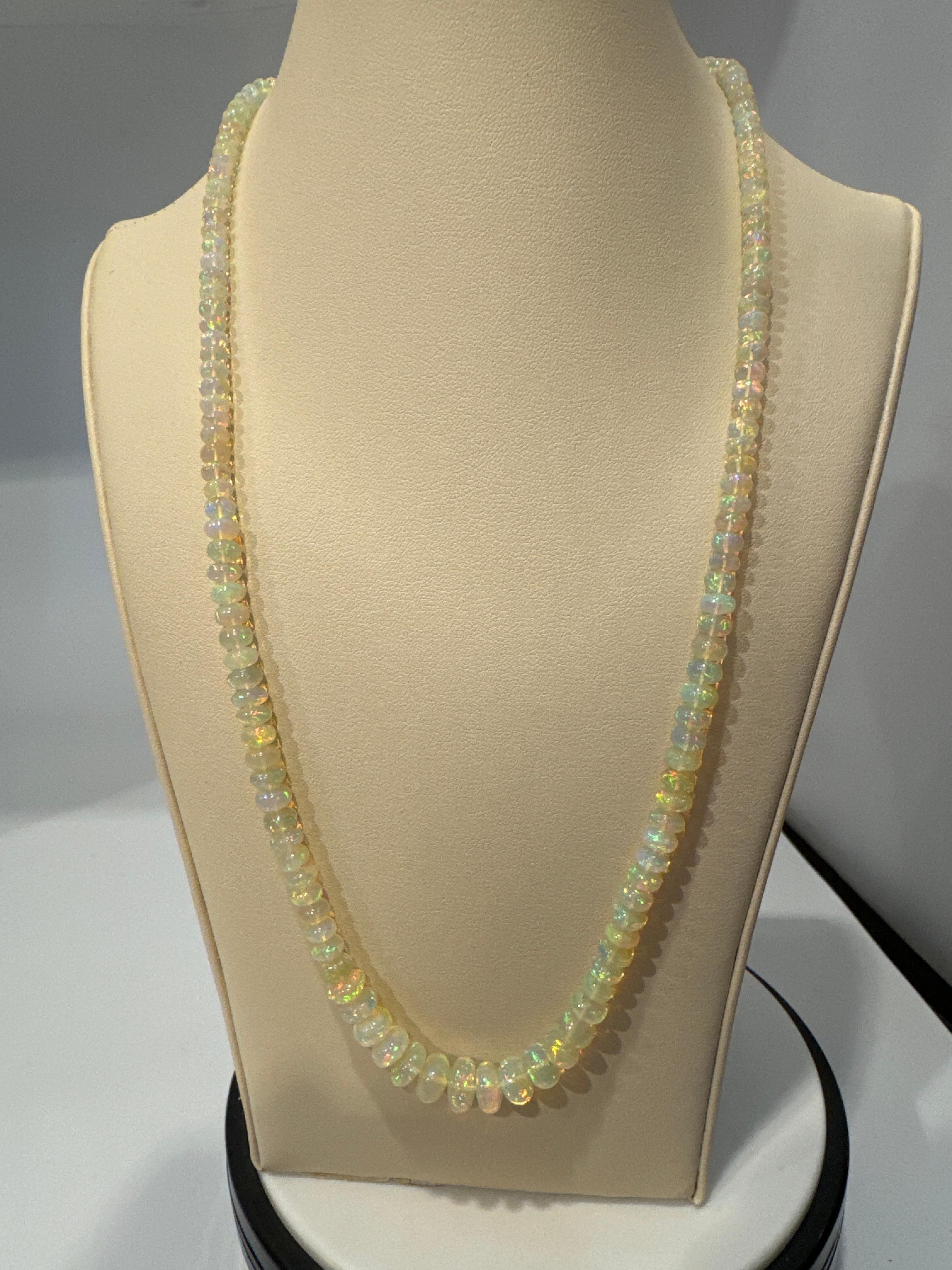 Natural Opal Faceted Bead Single Strand Necklace on Sale 14 K Gold Lobster Clasp For Sale 4