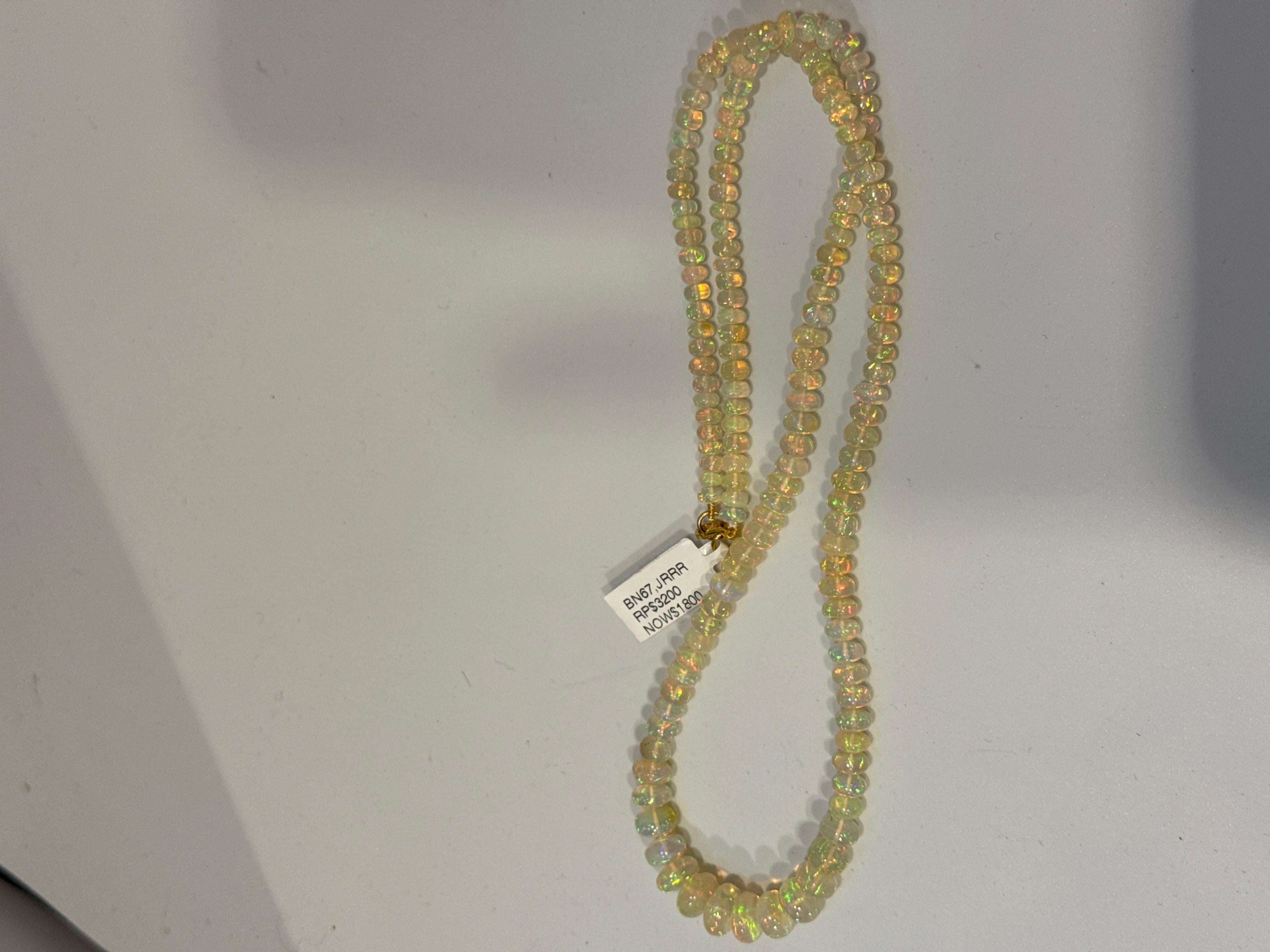 Natural Opal Faceted Bead Single Strand Necklace on Sale 14 K Gold Lobster Clasp For Sale 3