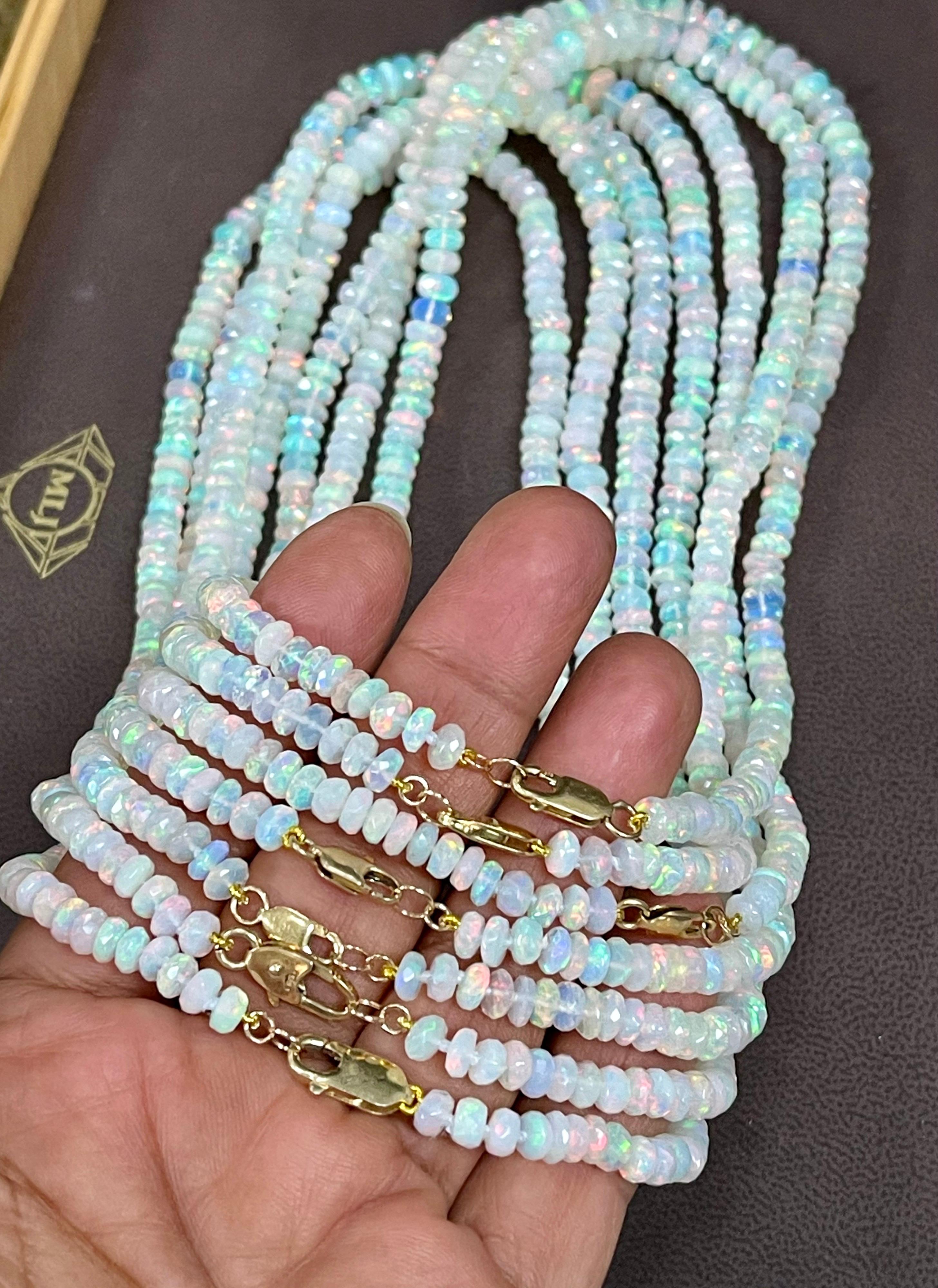 Natural Opal Faceted Bead Single Strand Necklace on Sale 14 K Gold Lobster Clasp For Sale 5