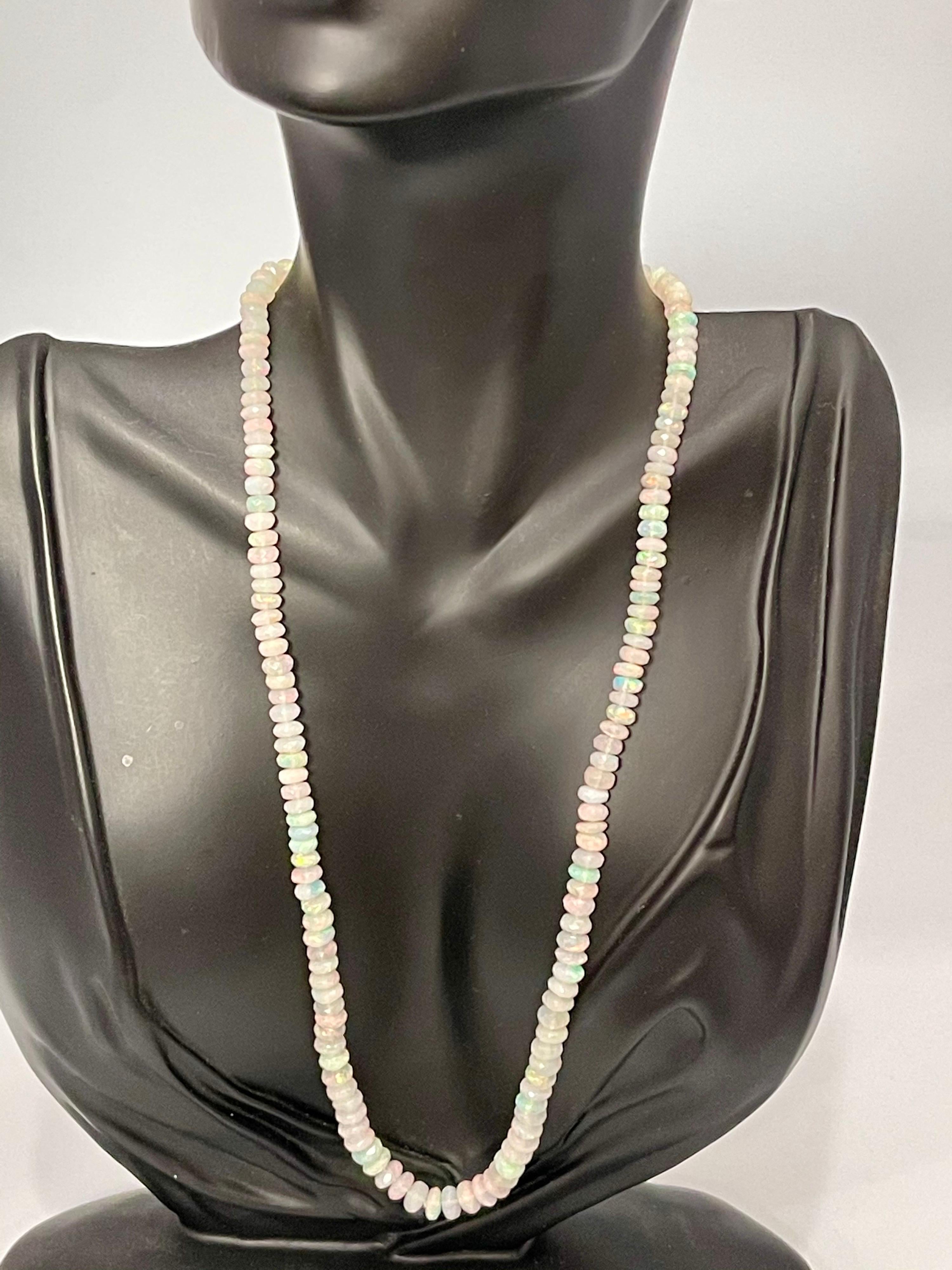 Natural Opal Faceted Bead Single Strand Necklace on Sale 14 K Gold Lobster Clasp For Sale 7