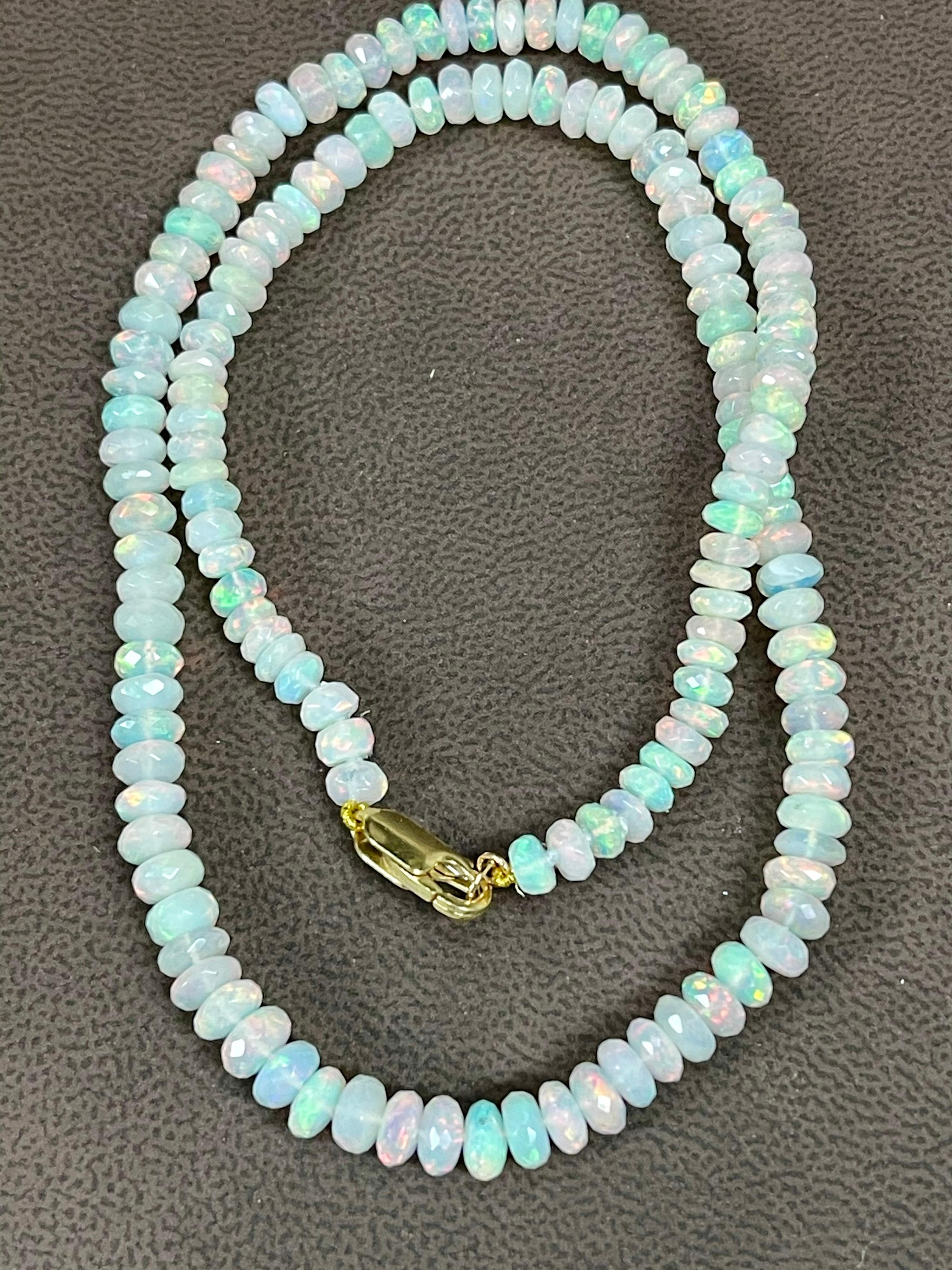 Natural Opal single strand Bead Necklace with heavy 14 Karat yellow  gold clasp
17