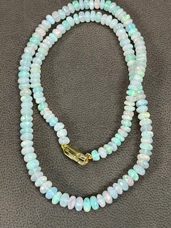Natural Opal Faceted Bead Single Strand Necklace on Sale 14 K Gold Lobster Clasp